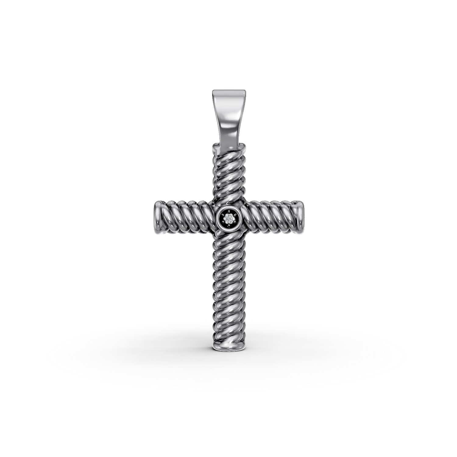 Pandantiv cruce din argint alb-negru cu zirconia pentru barbati