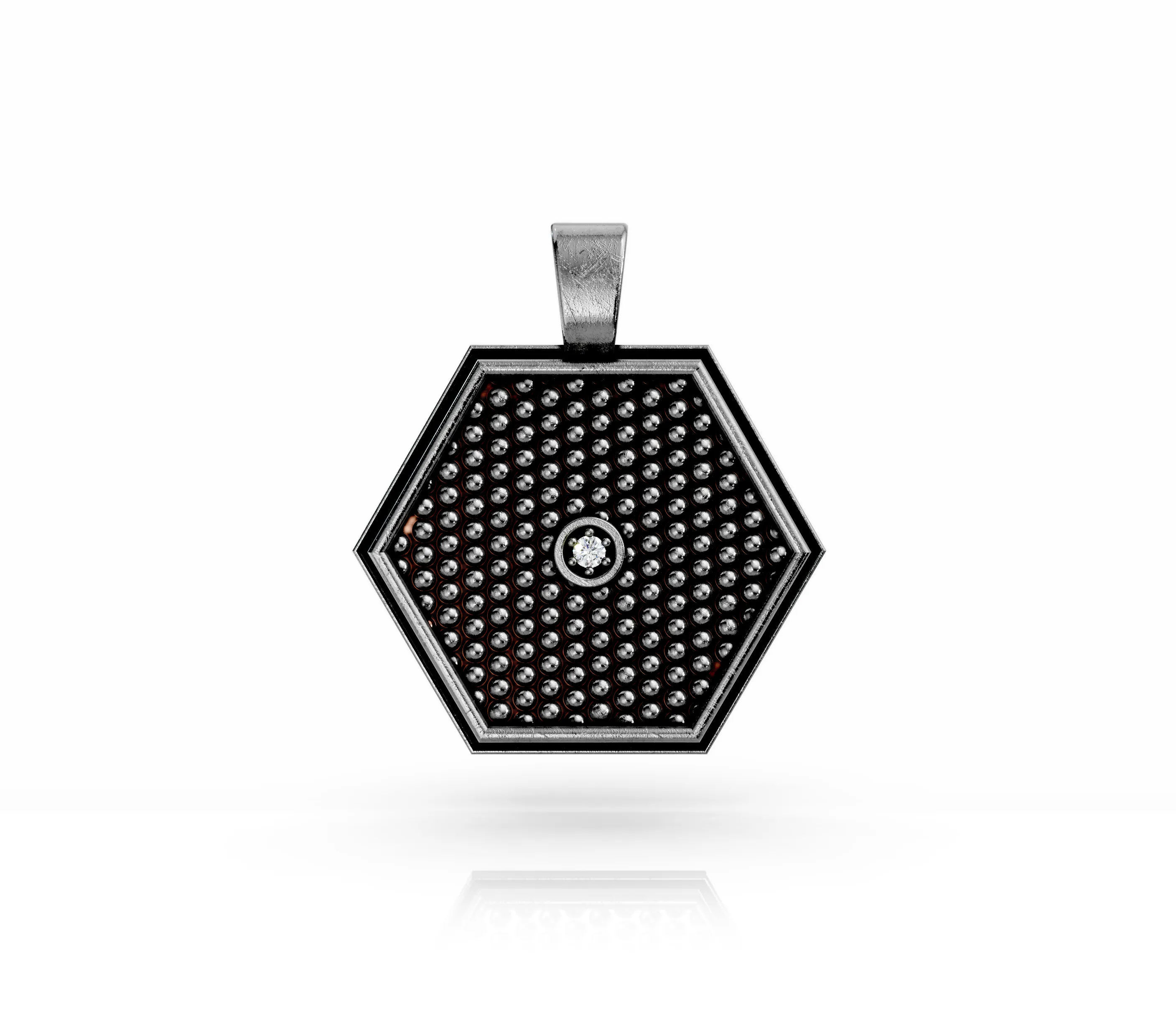 Pandantiv geometric din argint alb-negru cu zirconia pentru barbati