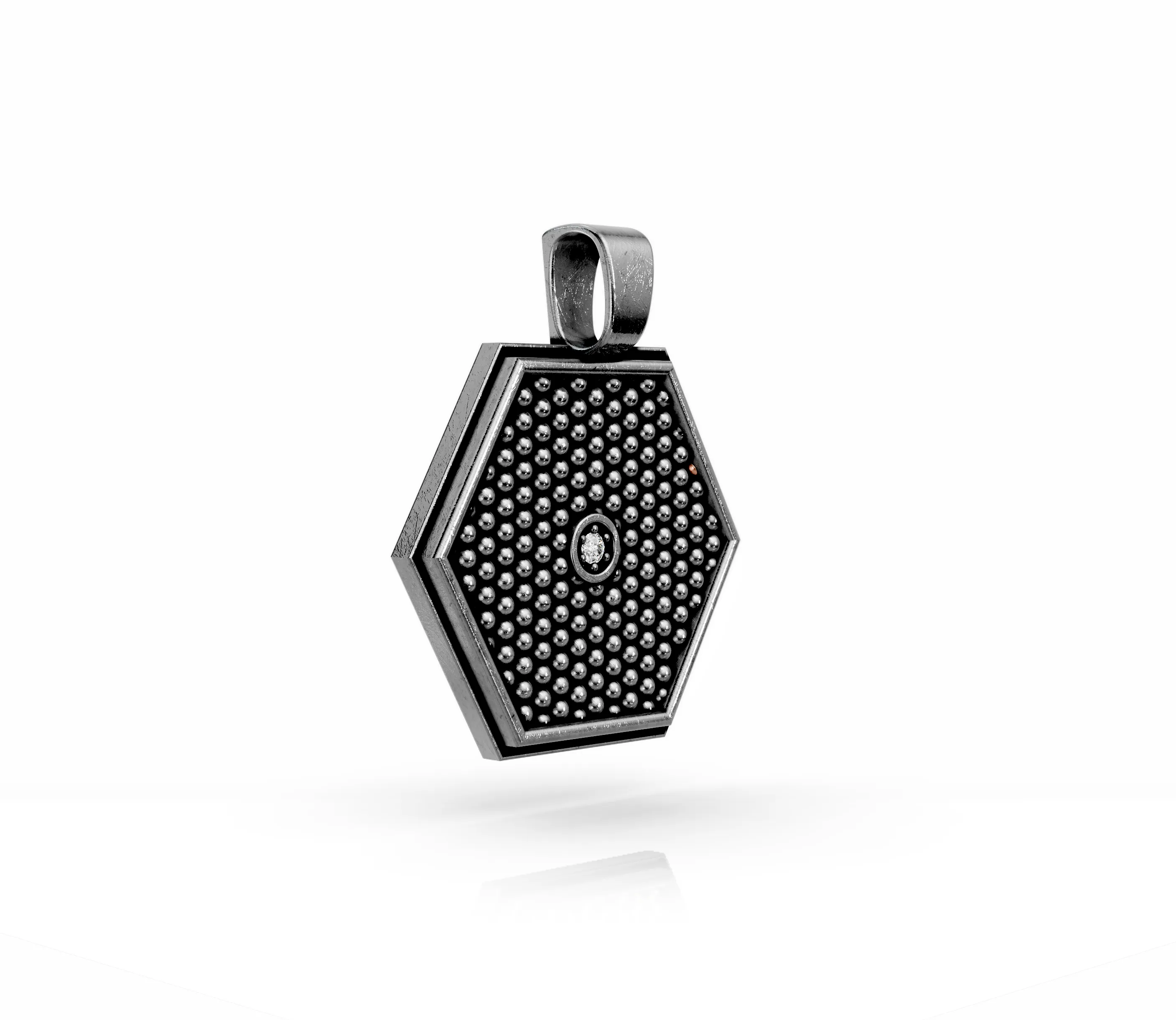 Pandantiv geometric din argint alb-negru cu zirconia pentru barbati