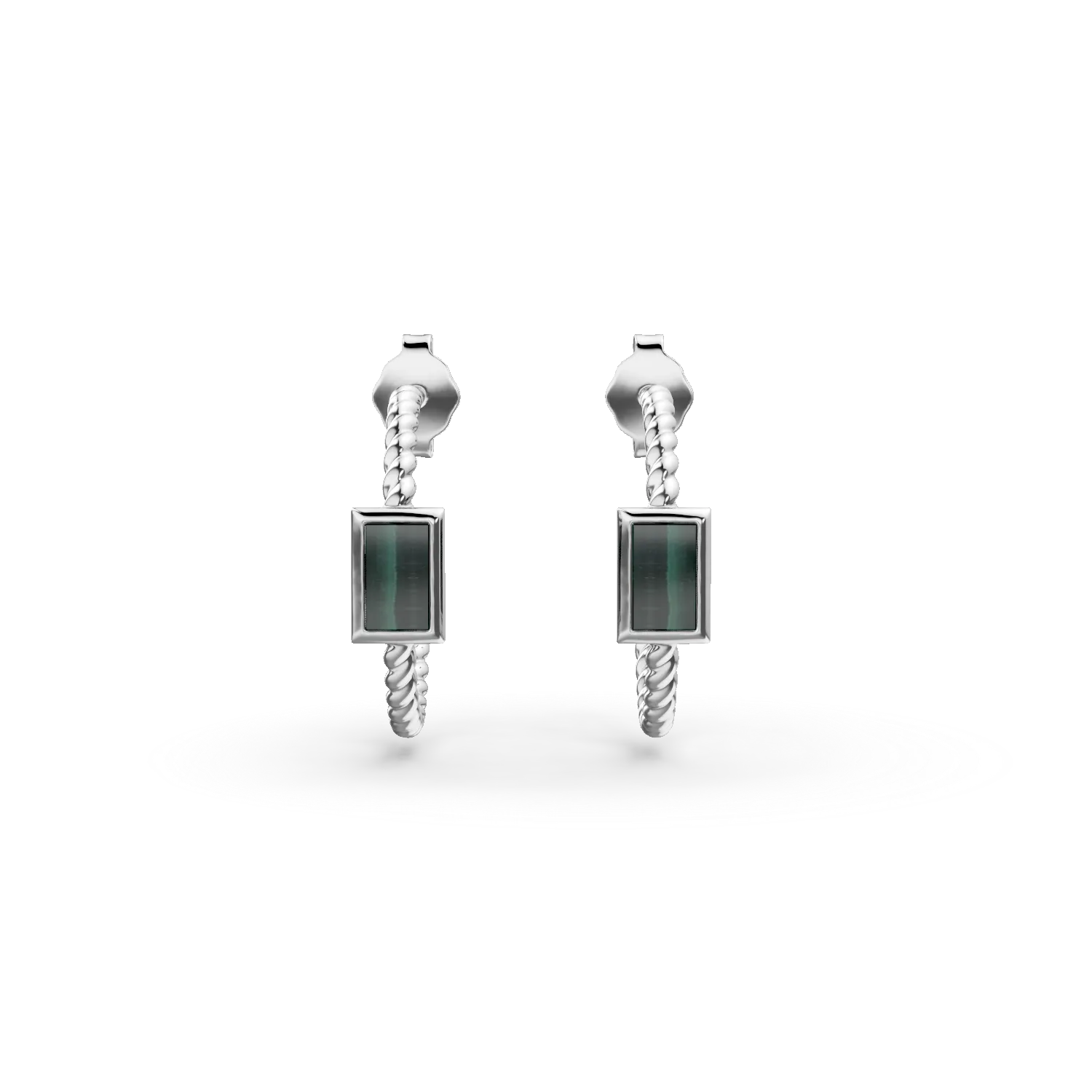 Cercei impletiti din argint cu malachite