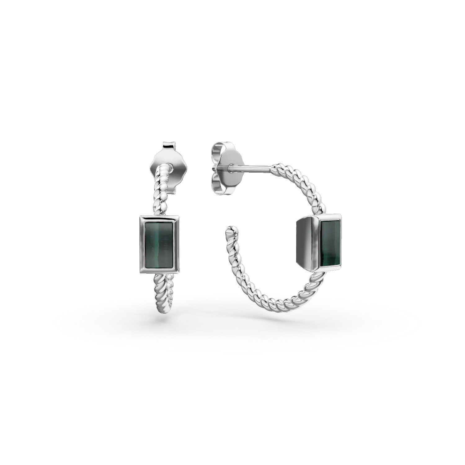 Cercei impletiti din argint cu malachite