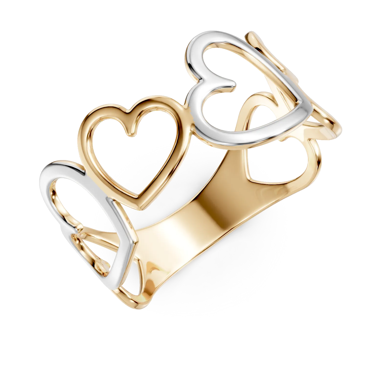 Inel cu inimi din aur alb-galben