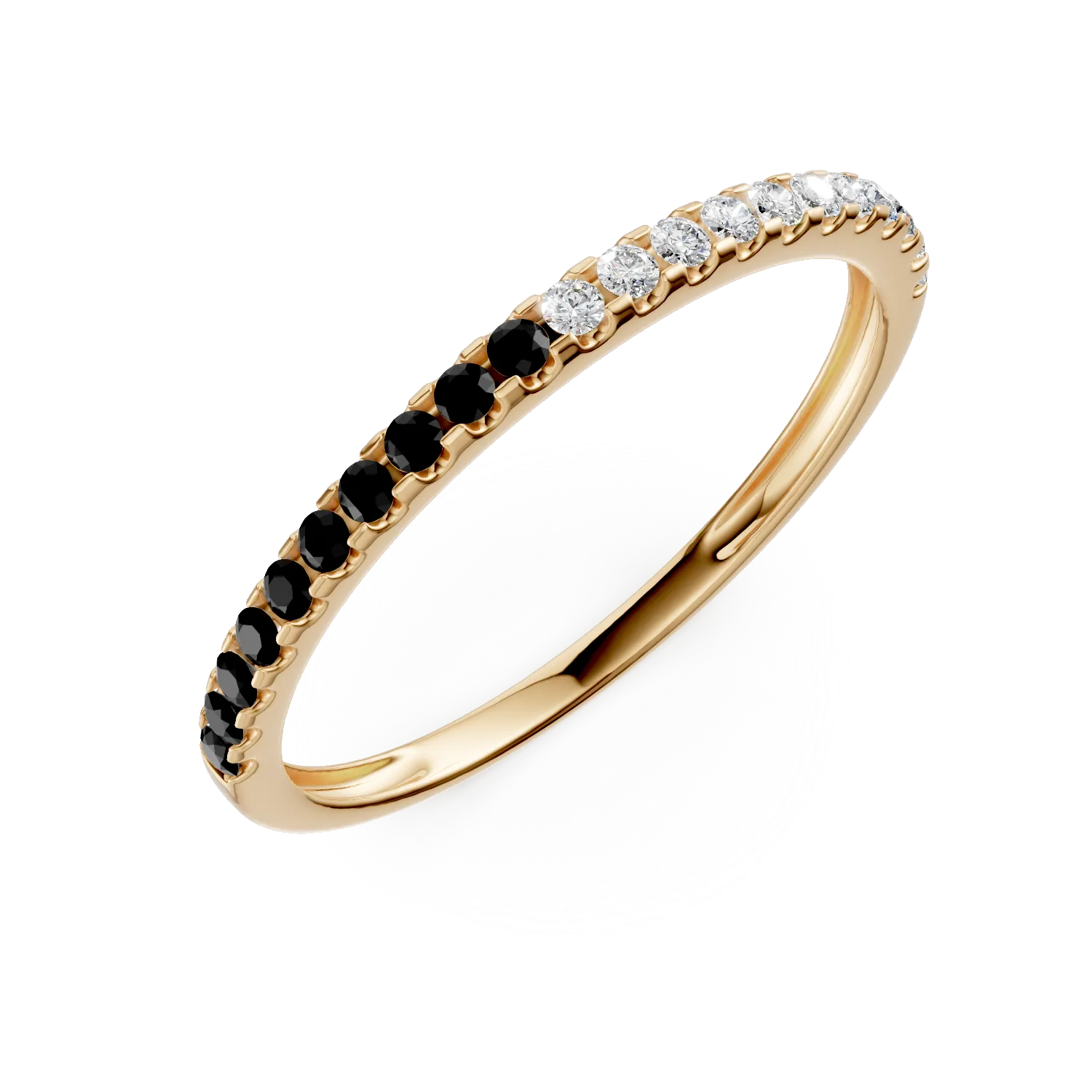 Inel semi eternity din aur galben cu zirconii albe si negre