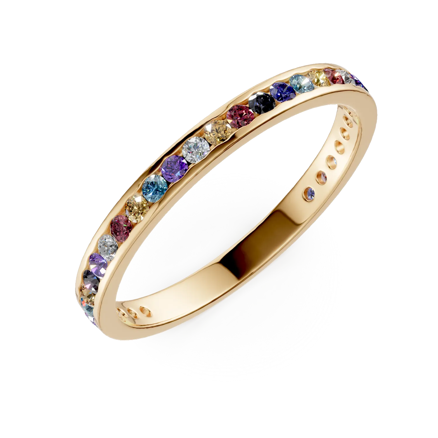 Inel semi eternity din aur galben cu zirconii multicolore