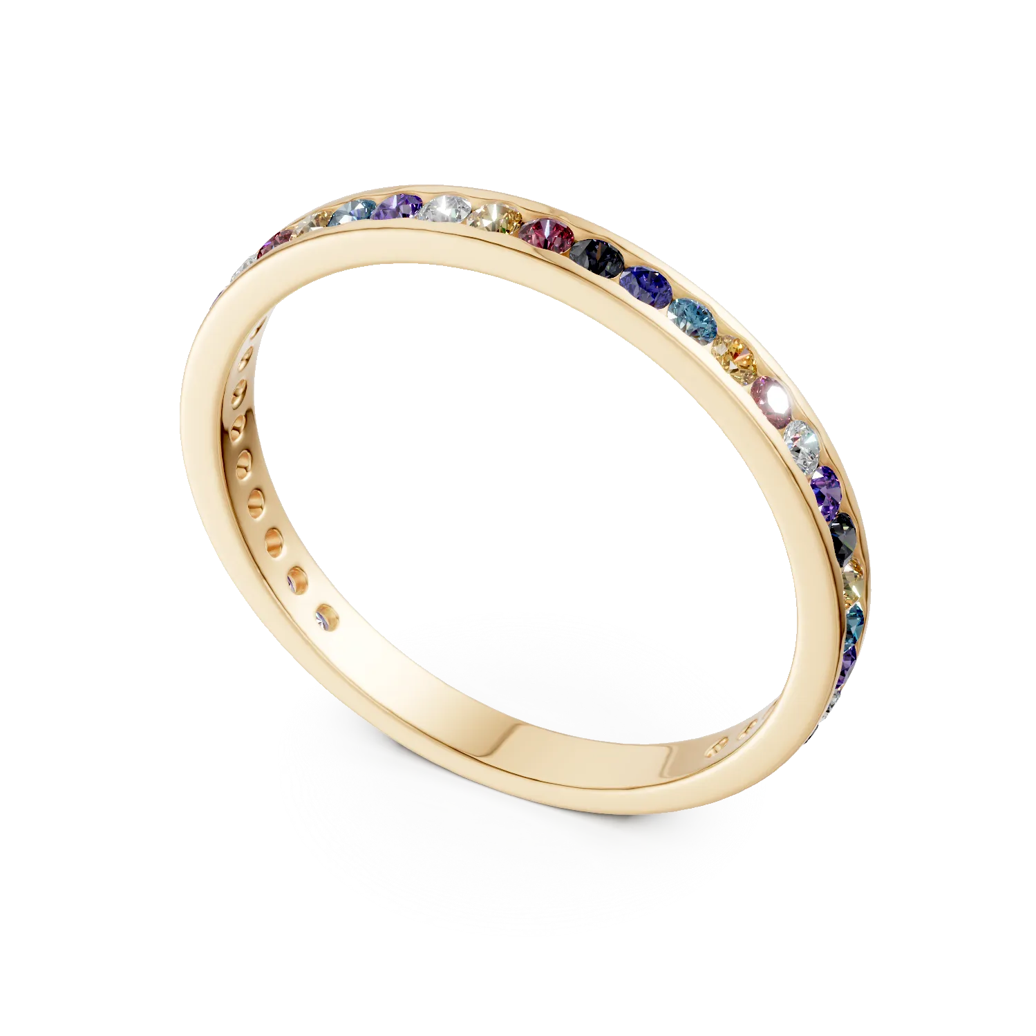 Inel semi eternity din aur galben cu zirconii multicolore