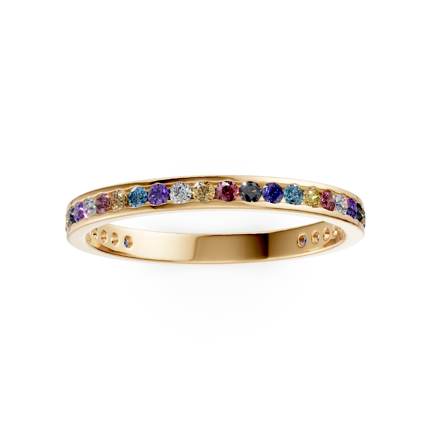 Inel semi eternity din aur galben cu zirconii multicolore