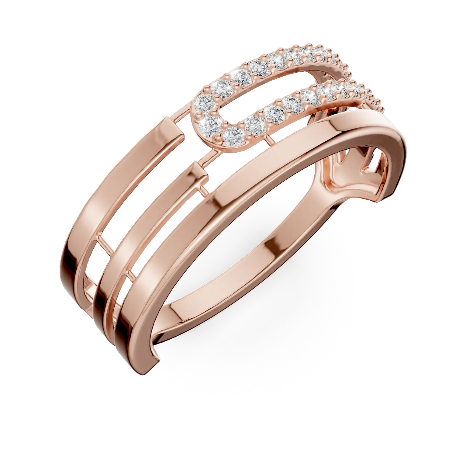 Inel dublu din aur roz cu zirconii