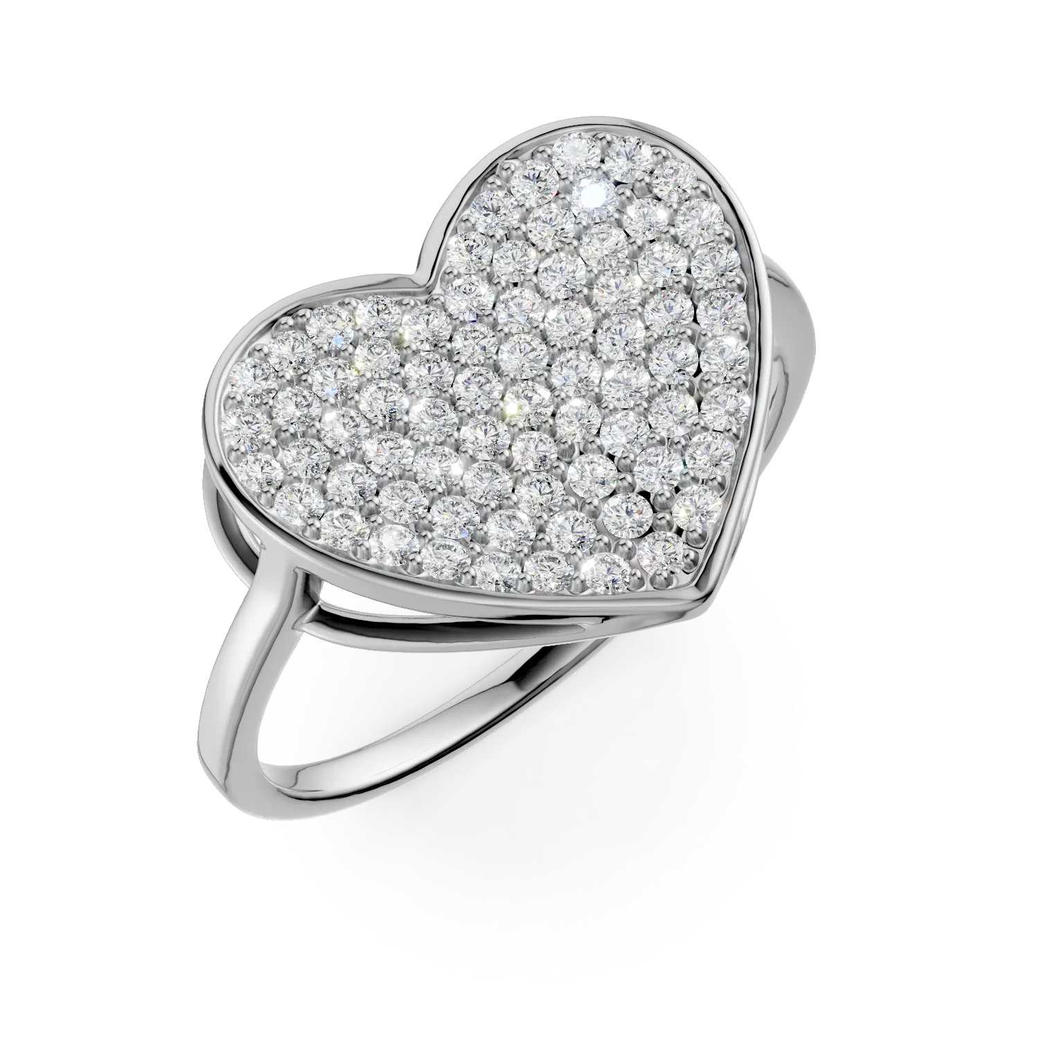 Inel din aur alb cu inima si zirconii