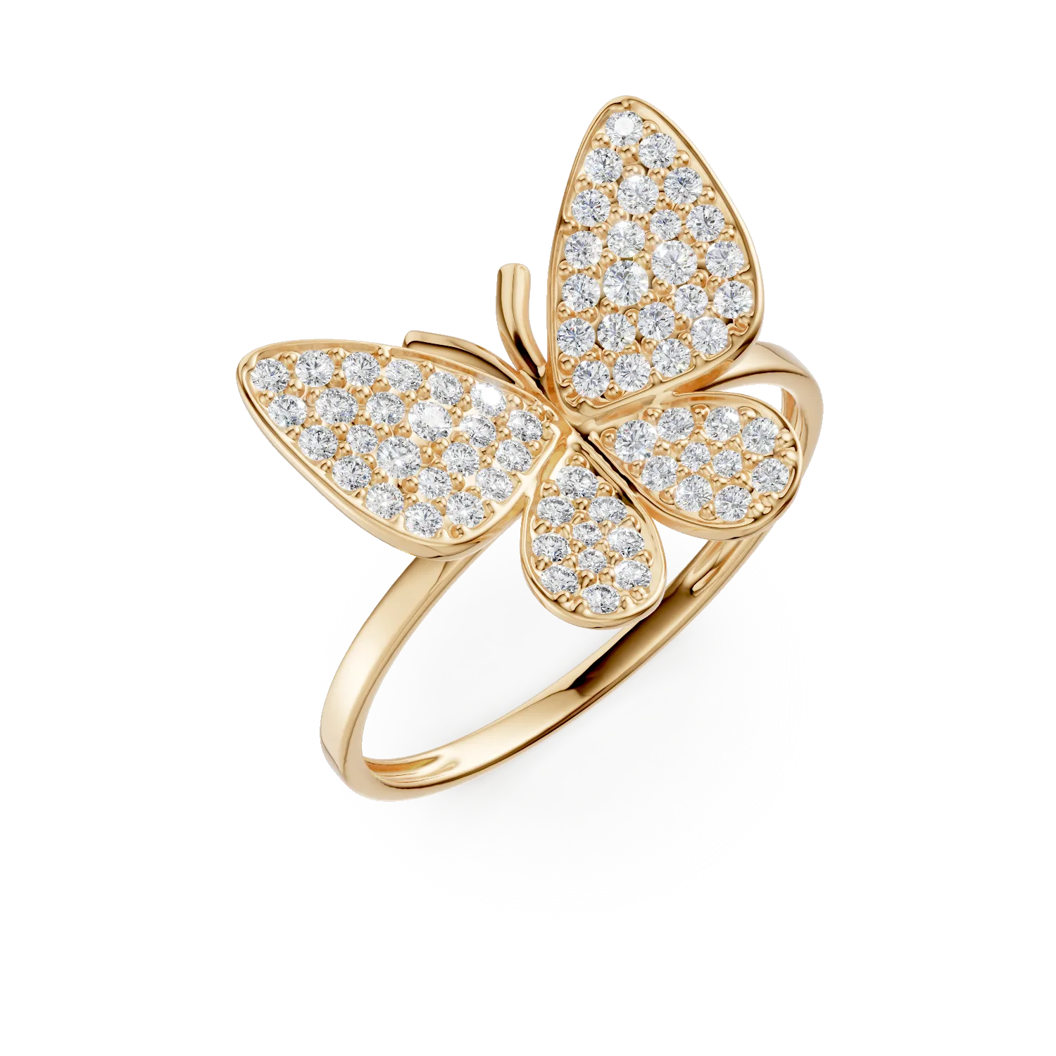 Inel din aur galben cu fluture si zirconii