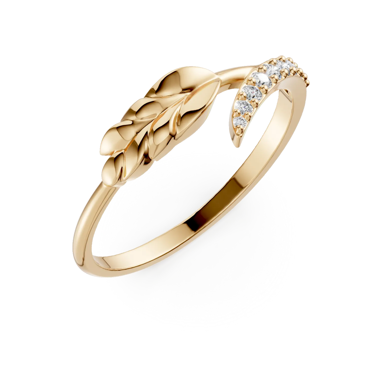 Inel cu pana si zirconii din aur galben