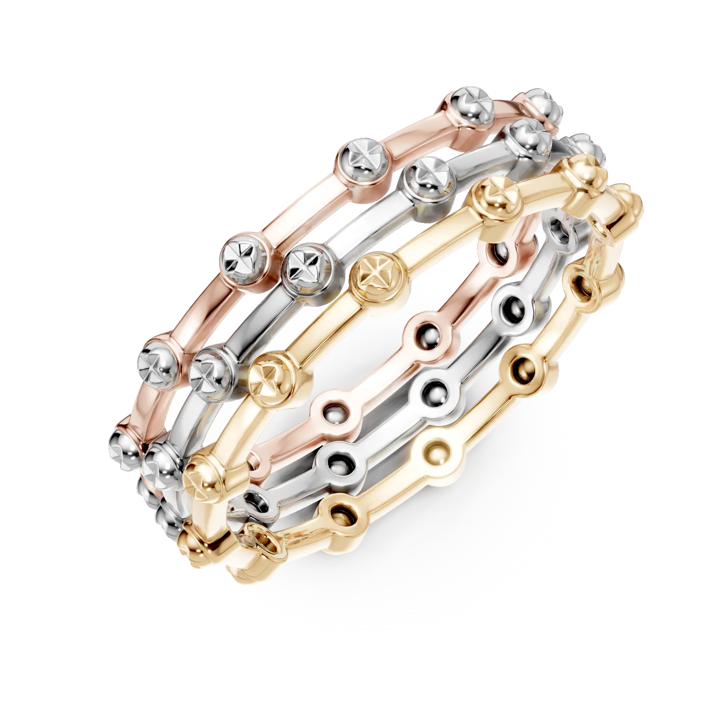 Set inele minimaliste din aur alb-roz-galben