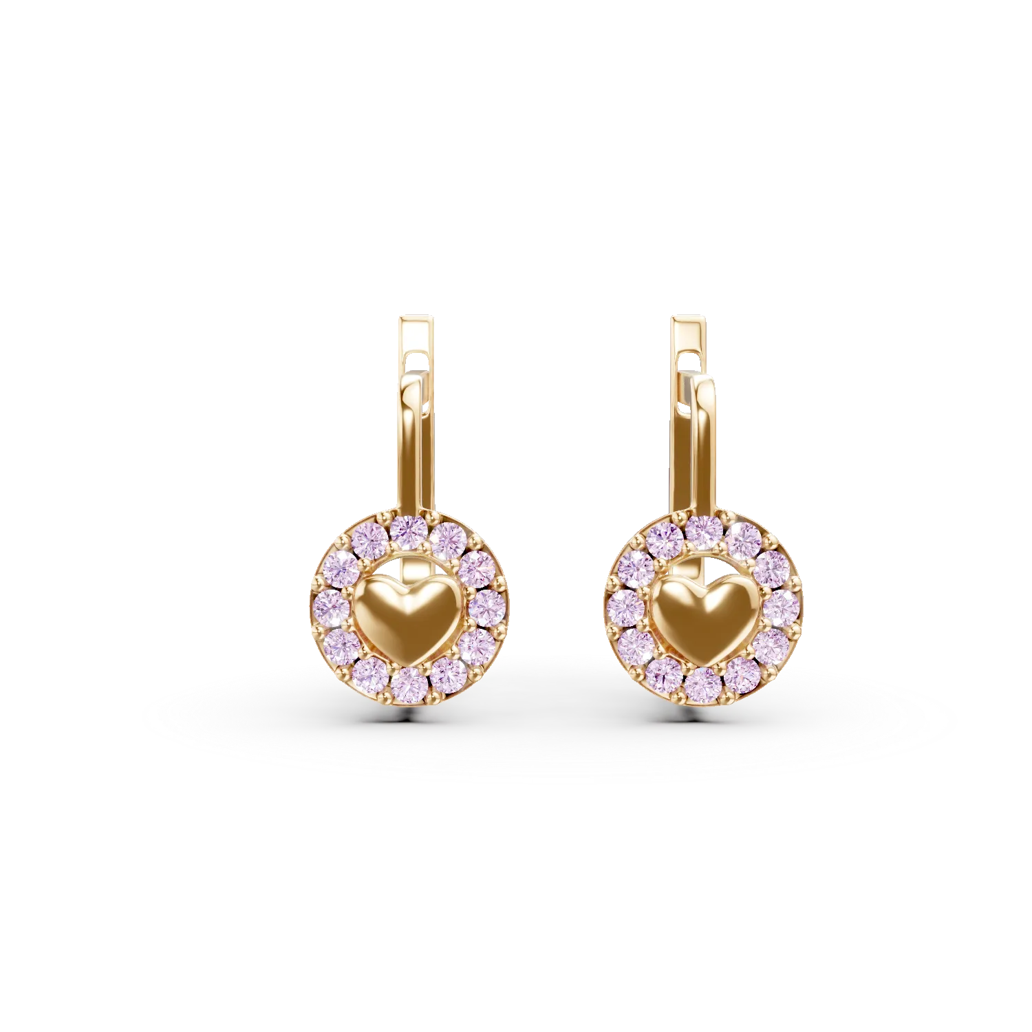 Cercei on-ear din aur galben cu zirconii roz