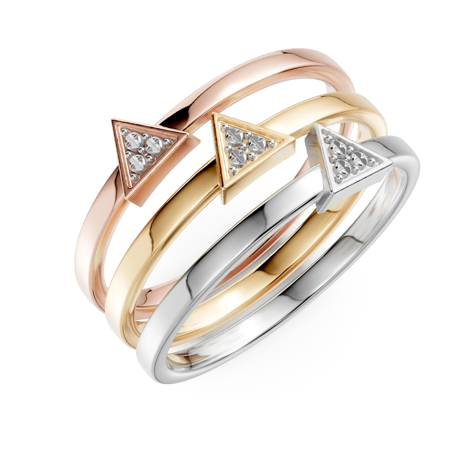 Set inele minimaliste din aur alb-roz-galben