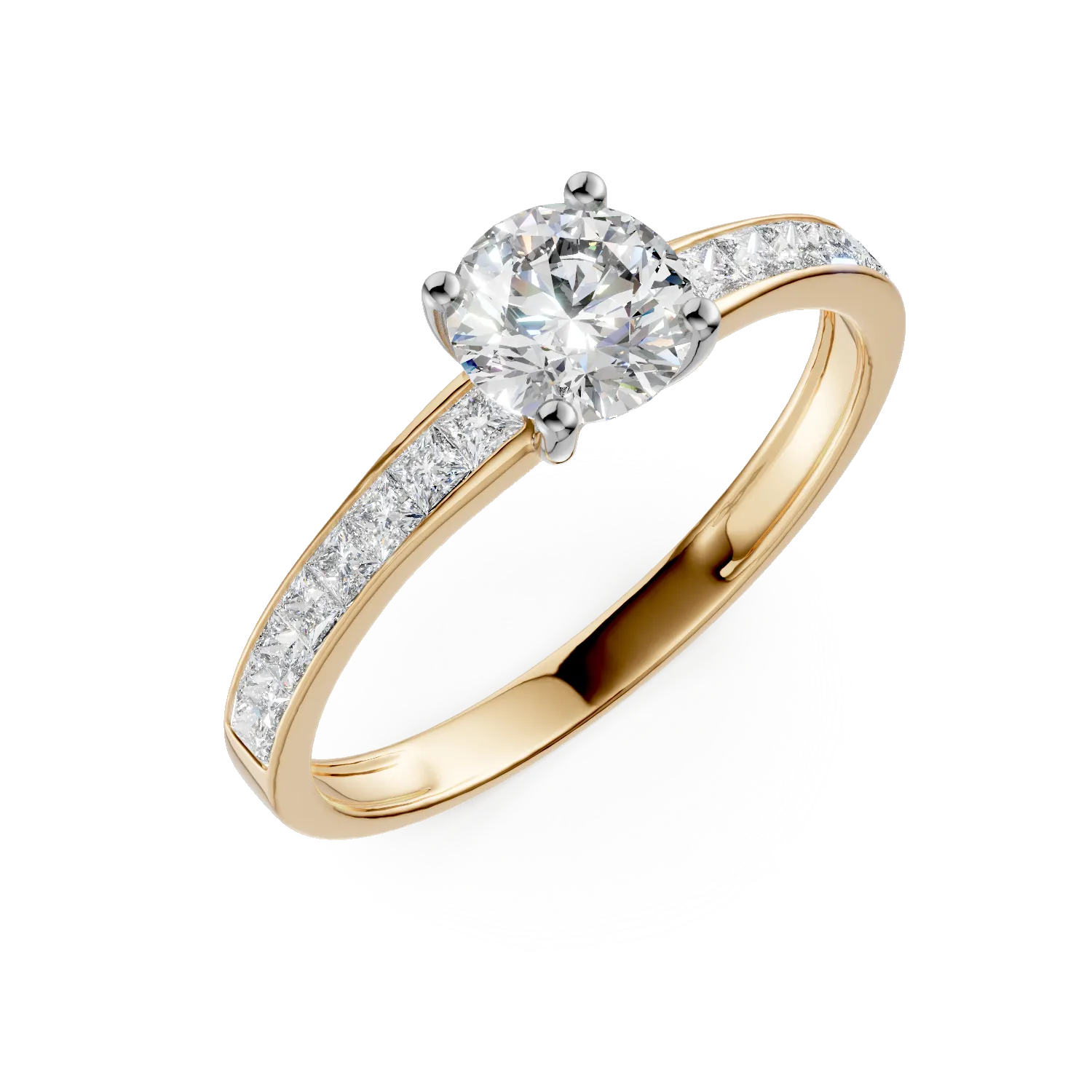 Inel de logodna din aur alb-galben cu zirconii - imagine 8