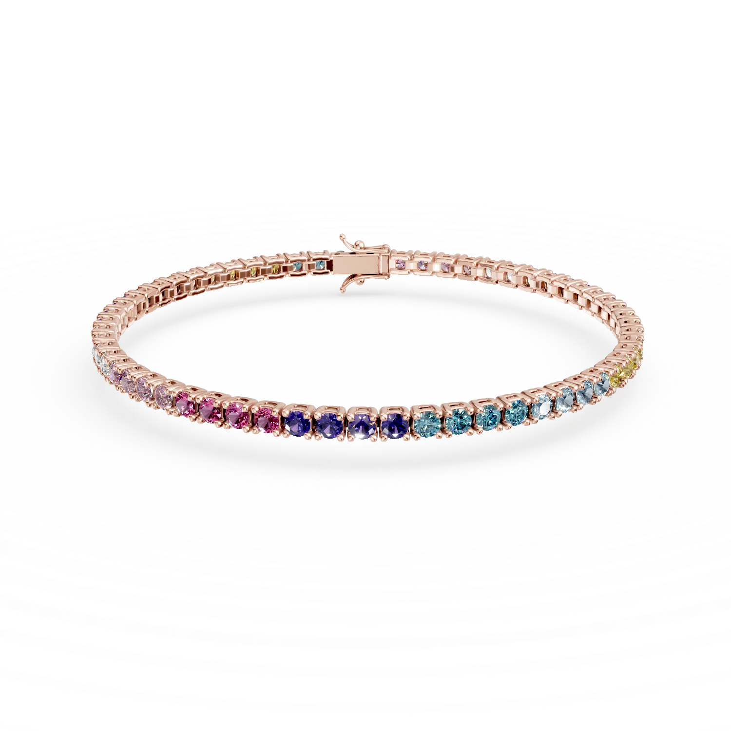 Bratara tennis din argint roz cu zirconii multicolore