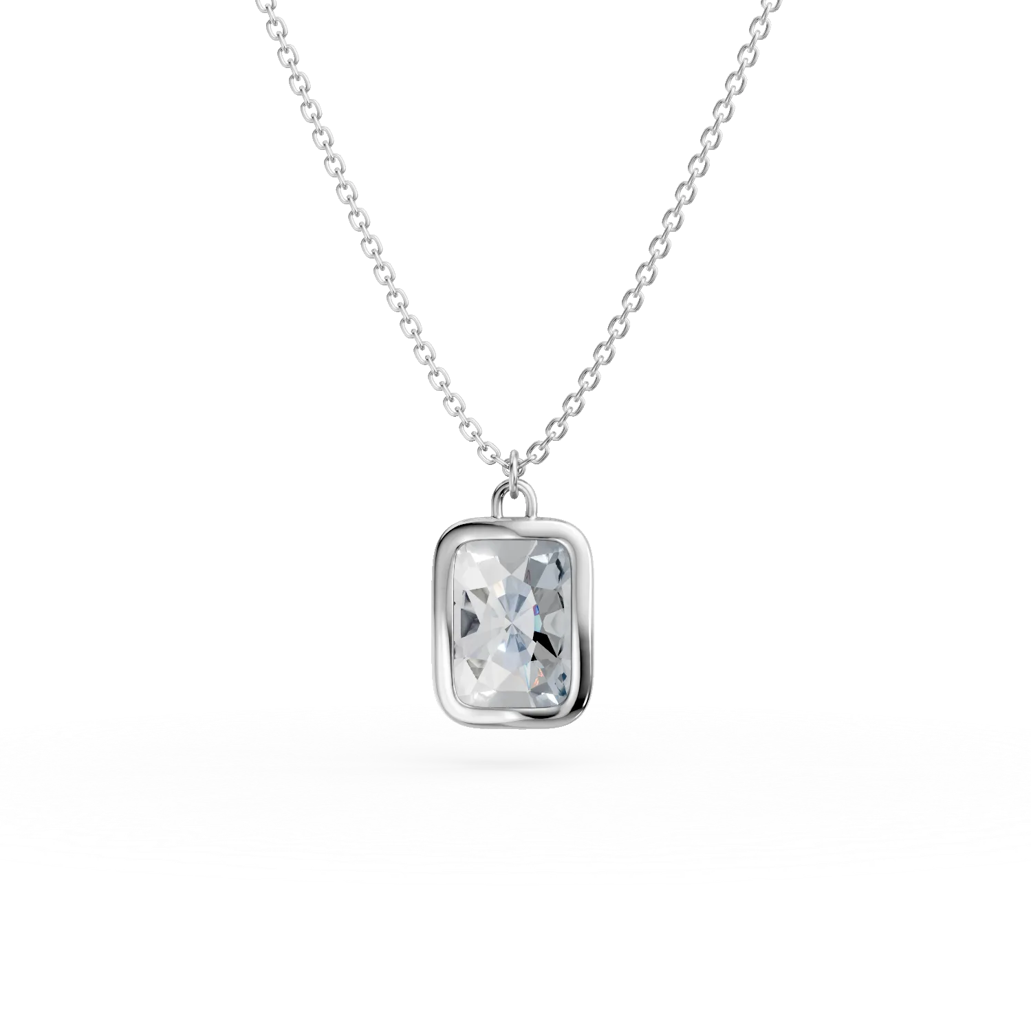 Lant cu pandantiv geometric din aur alb cu zirconia