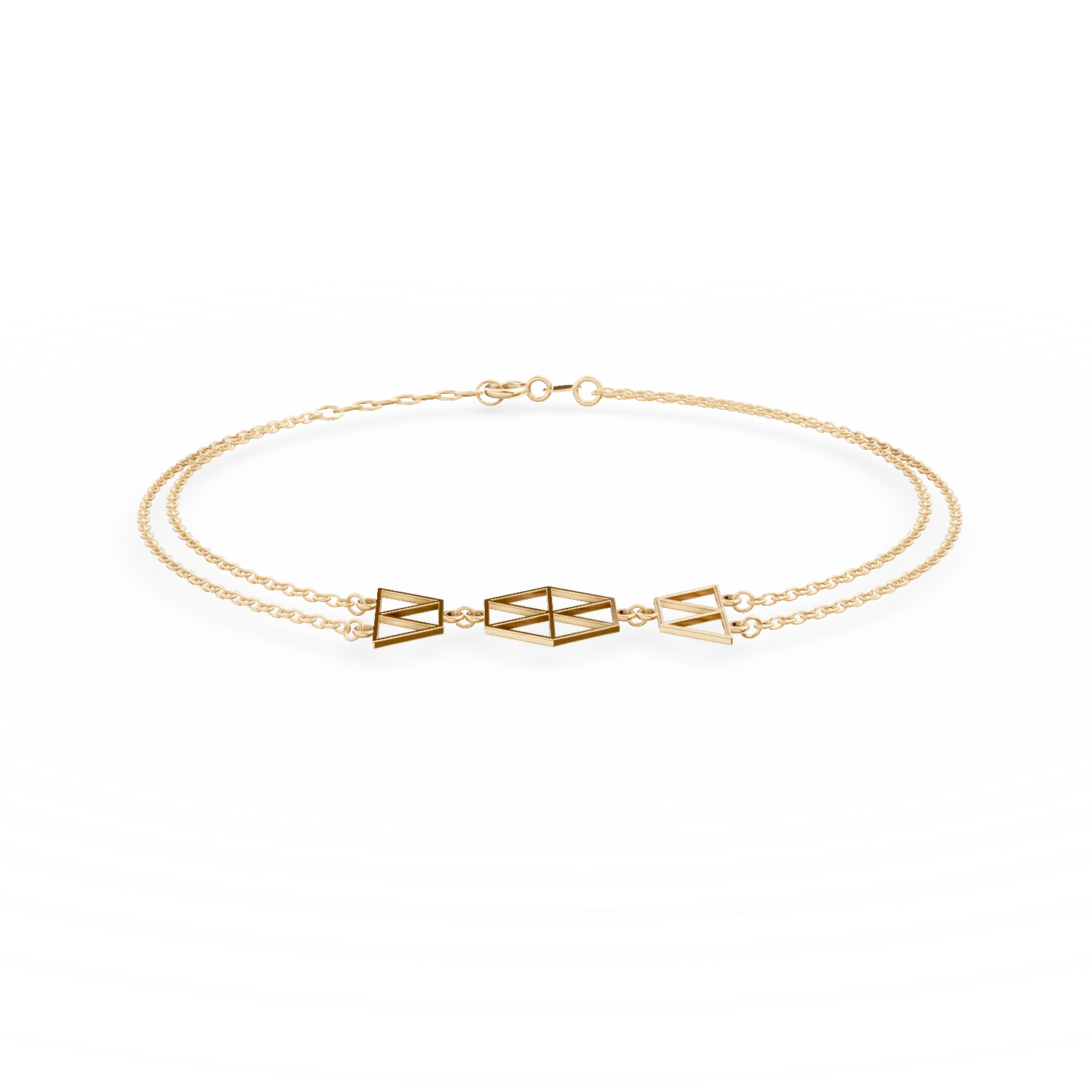 Bratara dubla cu pandantiv geometric din aur galben