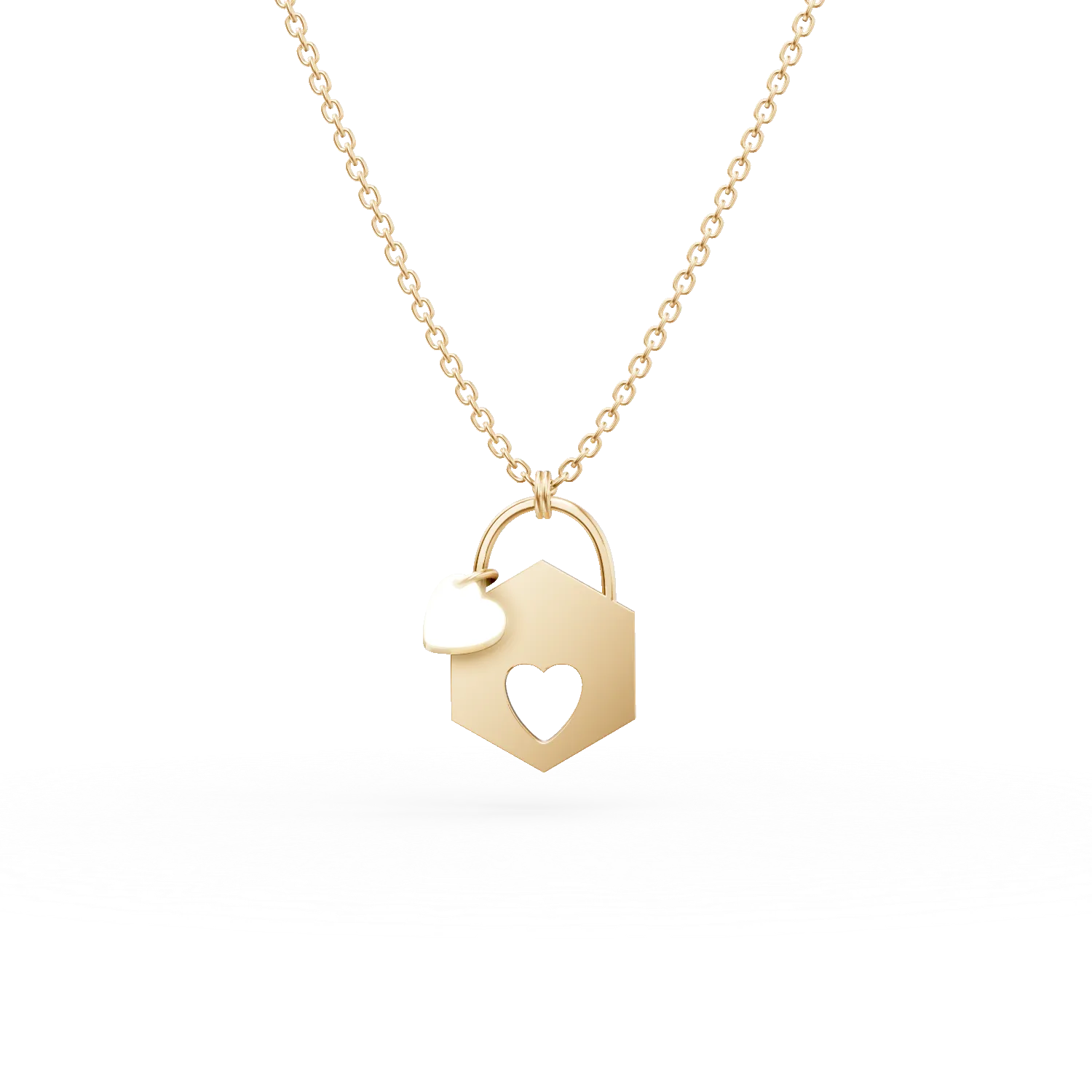 Lant cu pandantive lacat si inimioara din aur galben