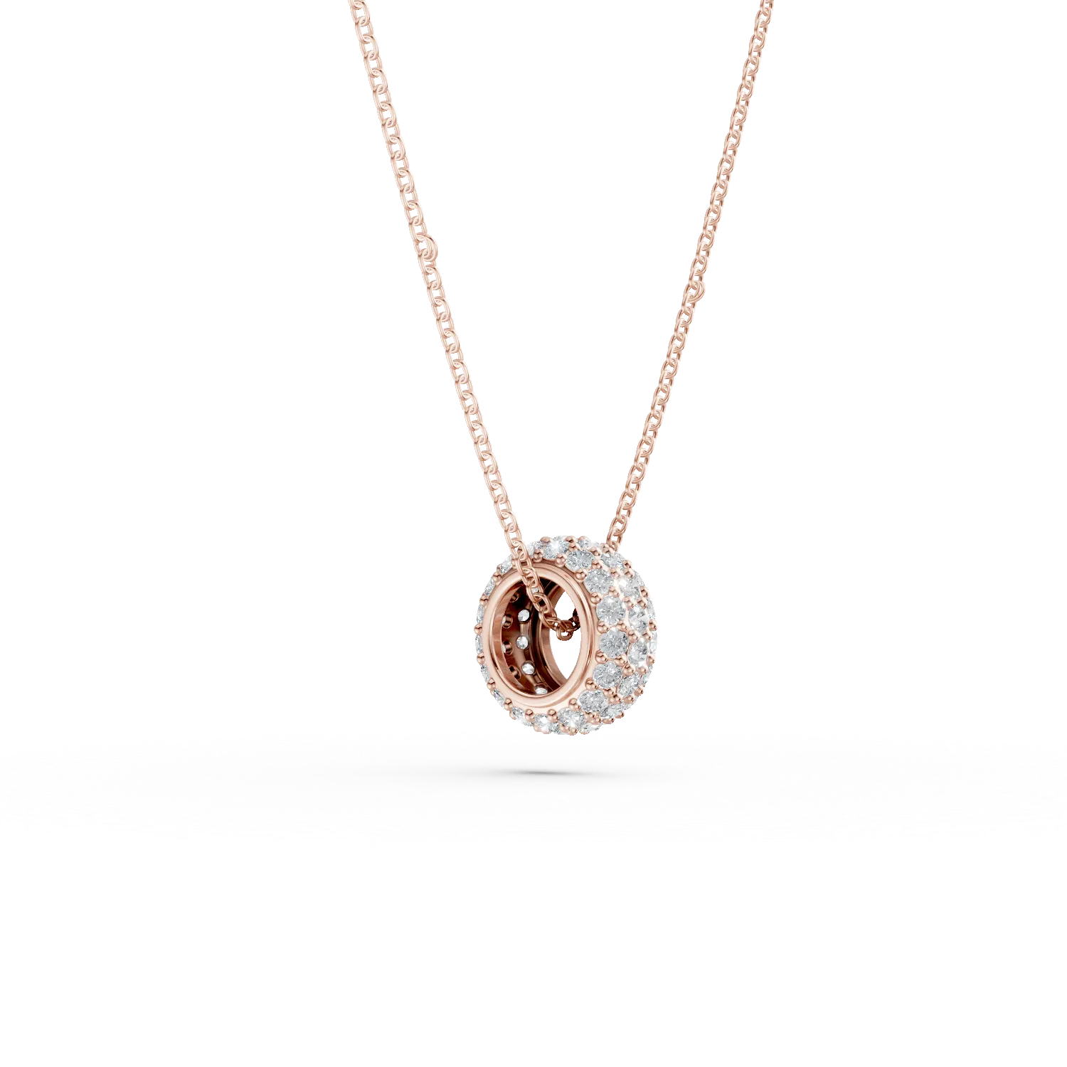 Lant cu pandantiv rotund din aur roz cu diamante de 0.4ct