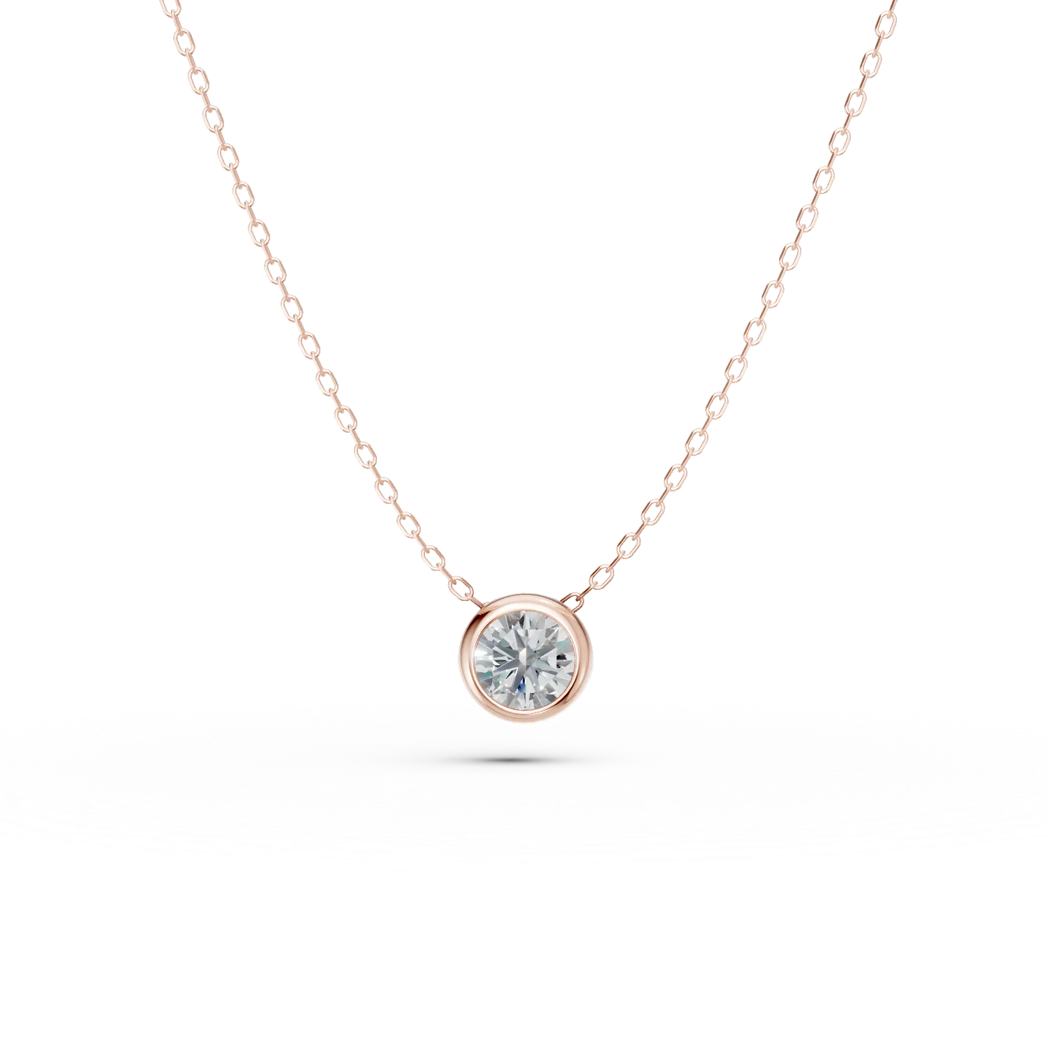 Lant cu pandantiv din aur roz cu diamant solitaire de 0.1ct