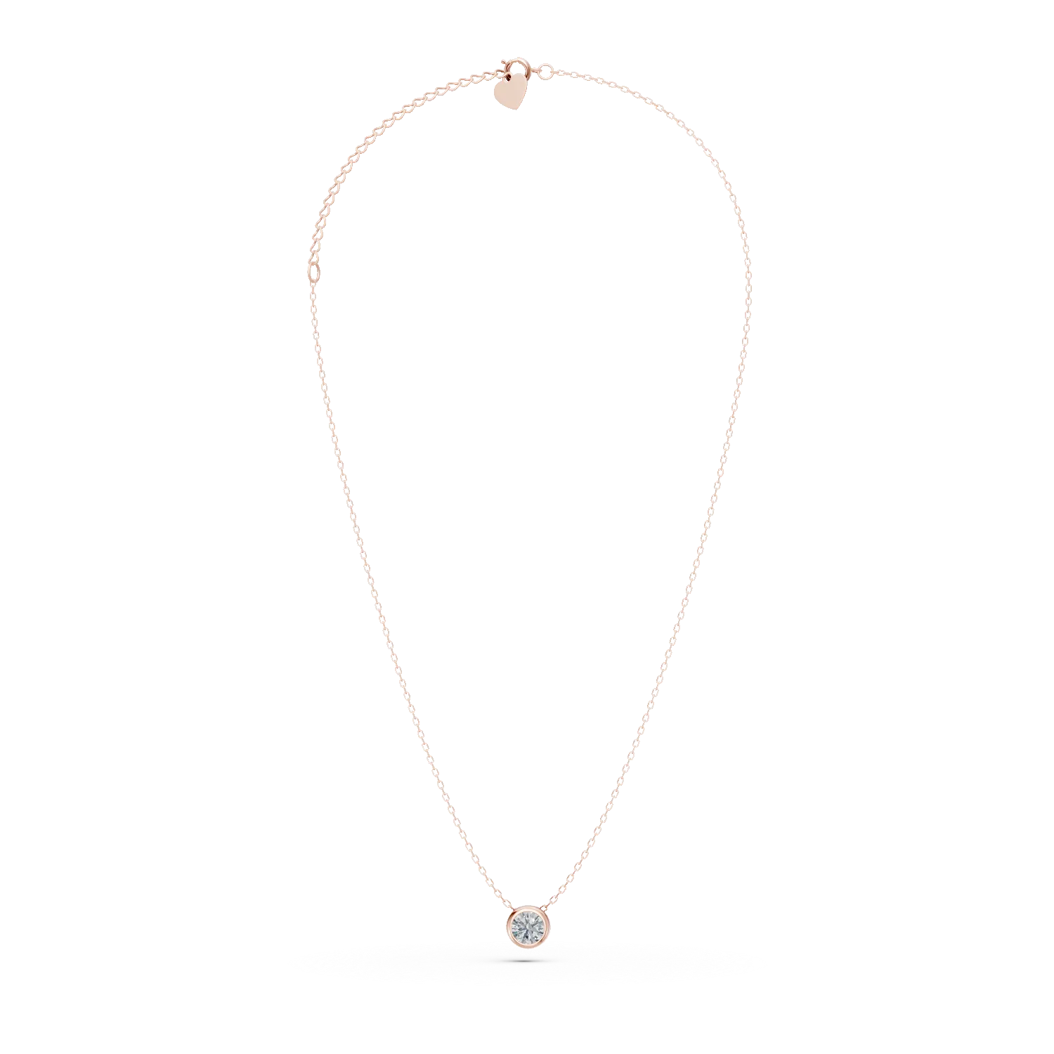 Lant cu pandantiv din aur roz cu diamant solitaire de 0.1ct