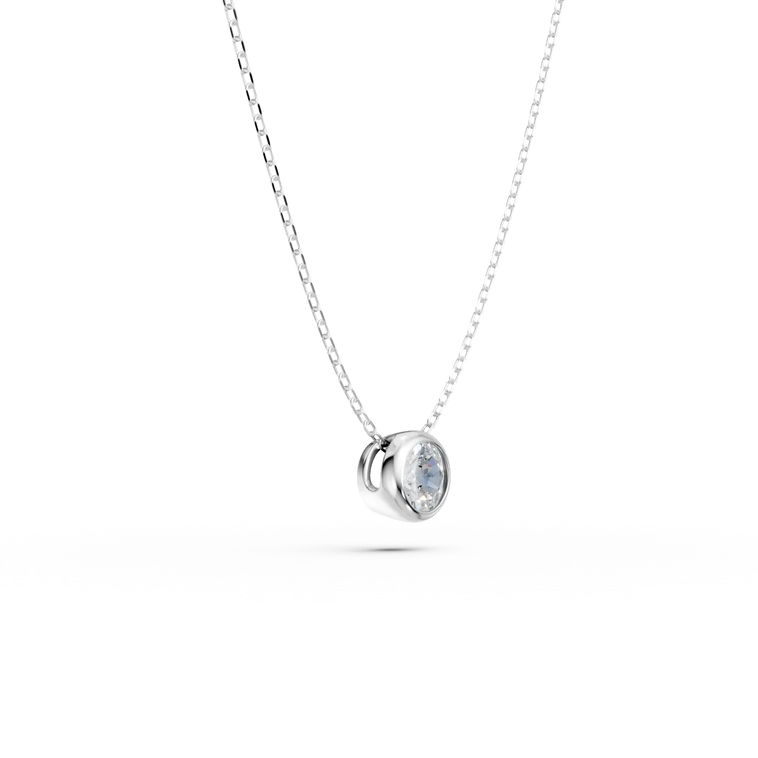 Lant cu pandantiv din aur alb cu diamant solitaire de 0.1ct