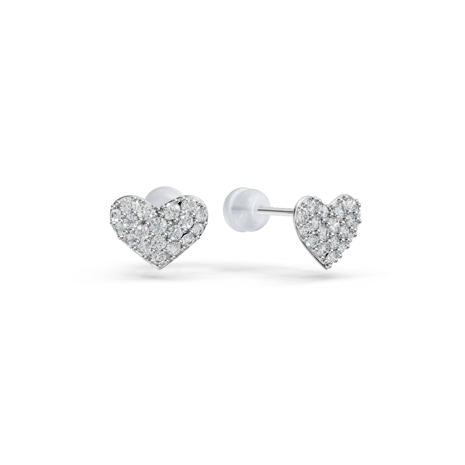 Cercei inimi din aur alb cu diamante de 0.5ct