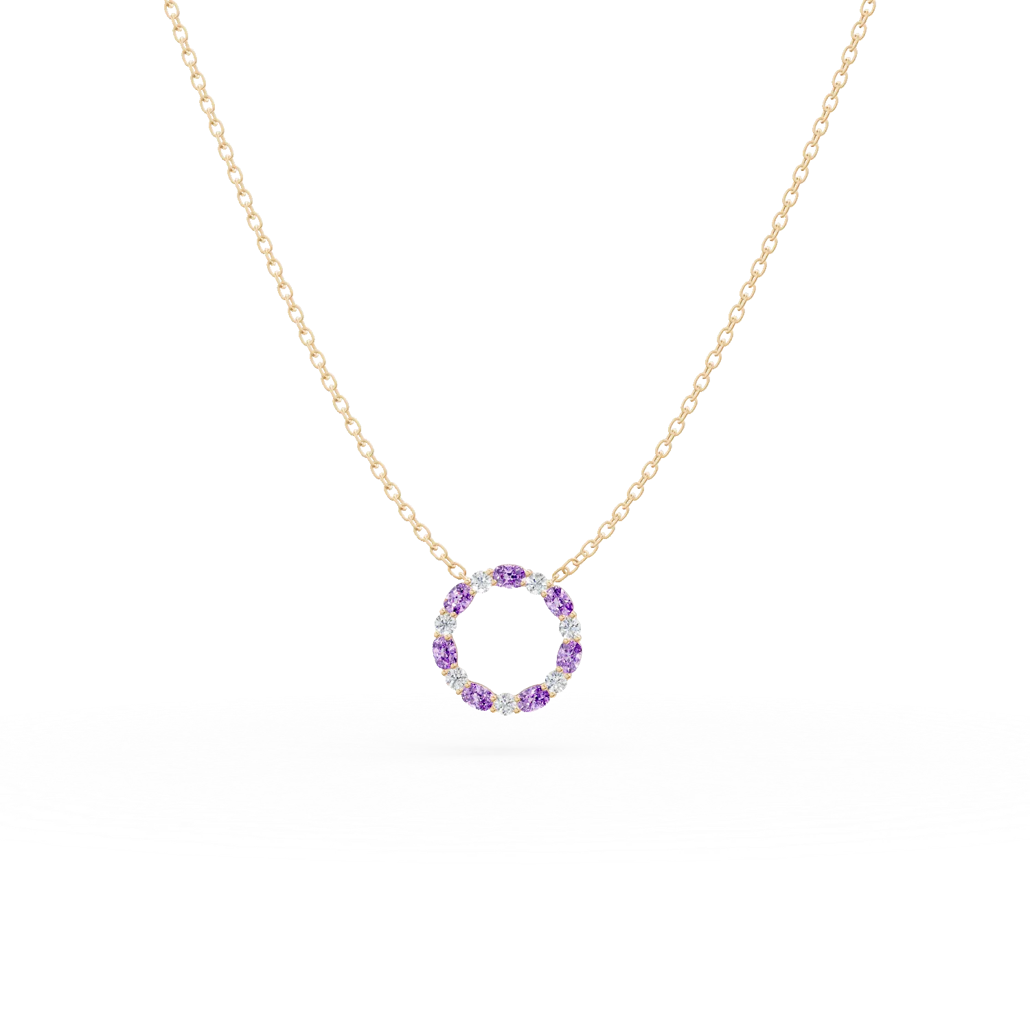 Lant cu pandantiv cerc din aur roz cu safire roz de 0.5ct si diamante de 0.1ct