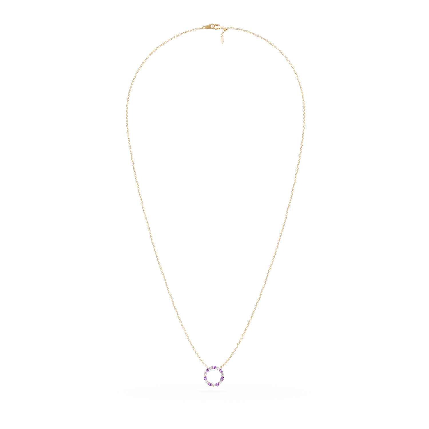 Lant cu pandantiv cerc din aur roz cu safire roz de 0.5ct si diamante de 0.1ct - imagine 2