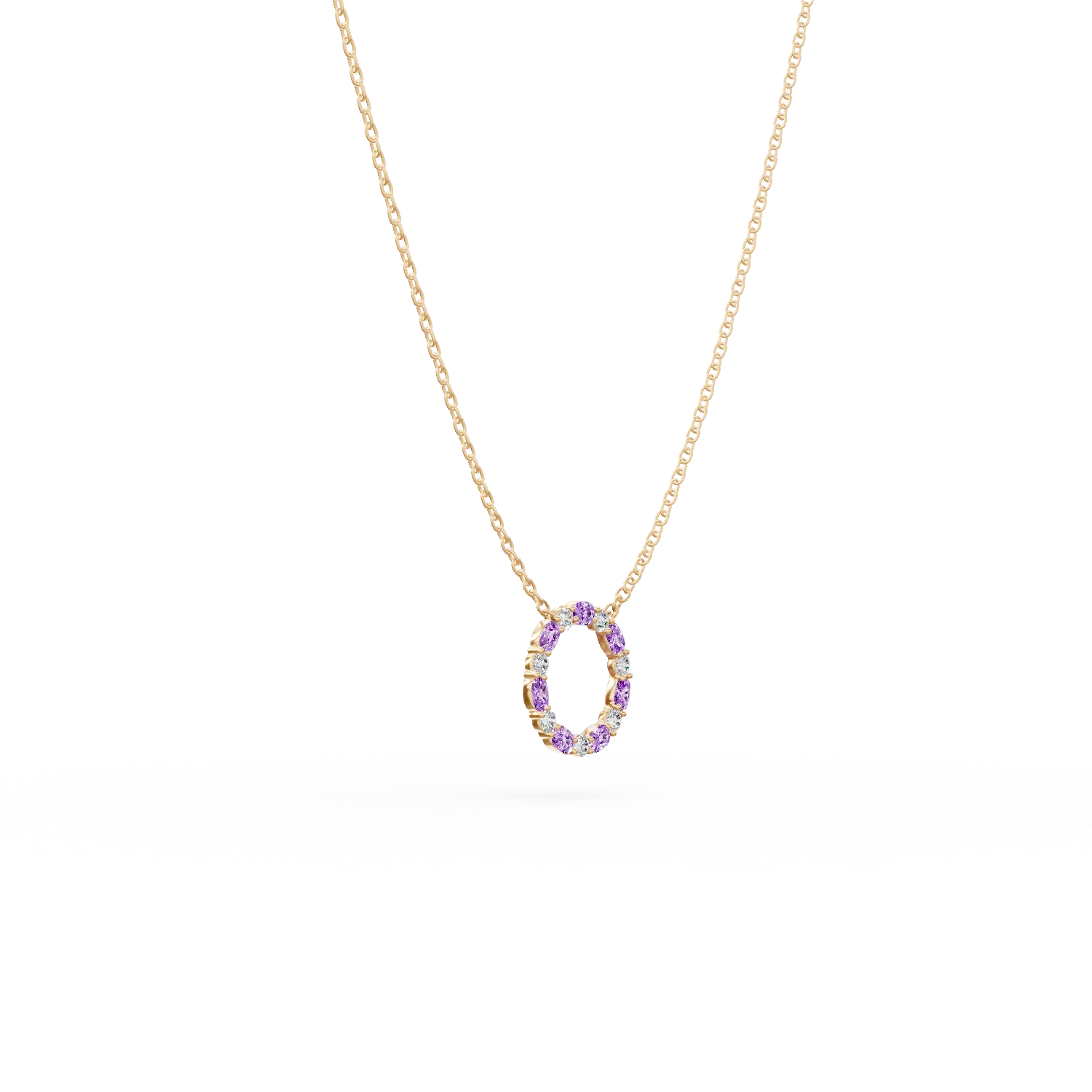Lant cu pandantiv cerc din aur roz cu safire roz de 0.5ct si diamante de 0.1ct - imagine 3
