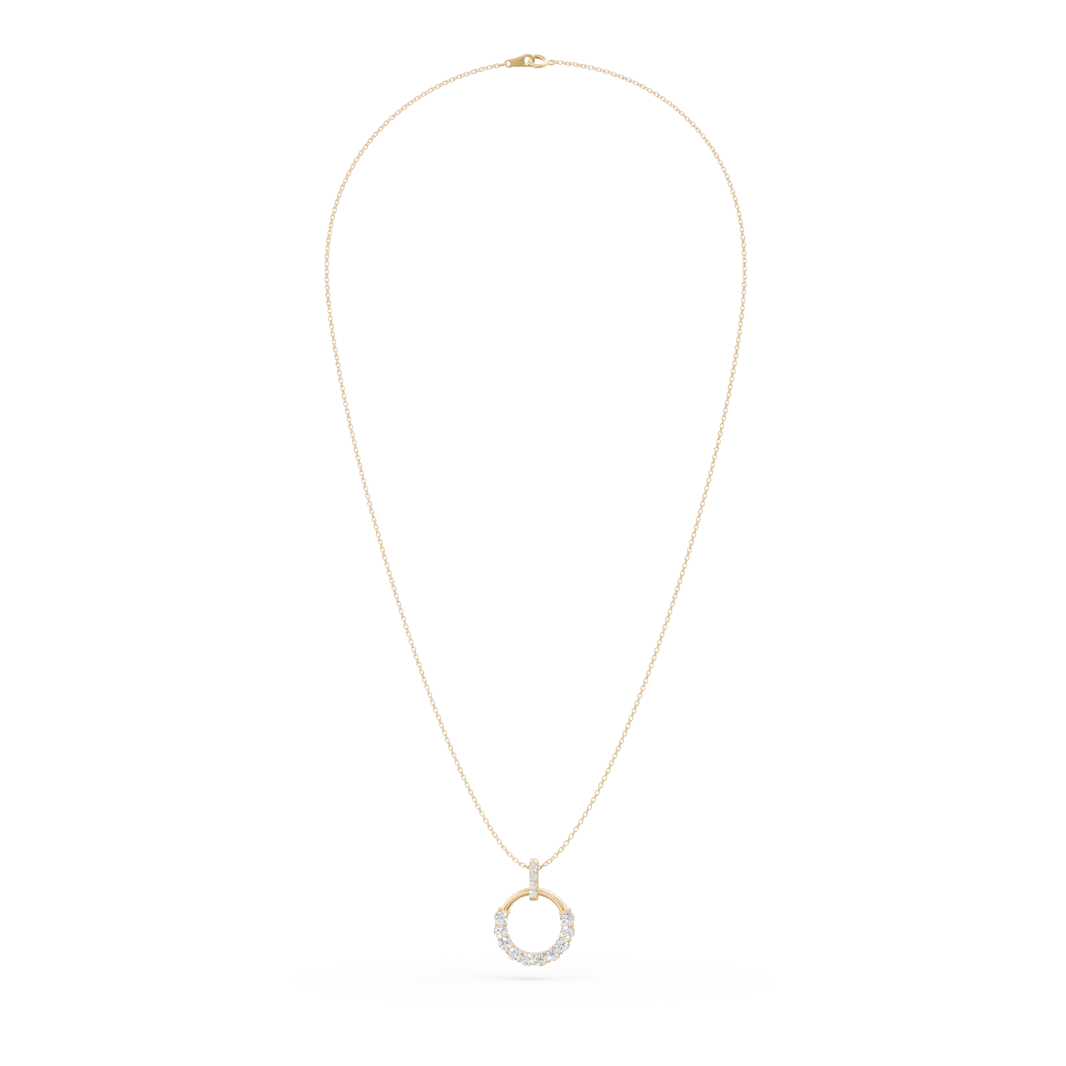 Lant cu pandantiv cerc din aur alb cu diamante de 0.3ct