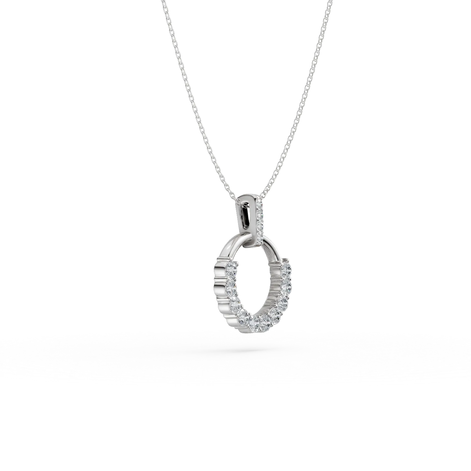Lant cu pandantiv cerc din aur alb cu diamante de 0.3ct