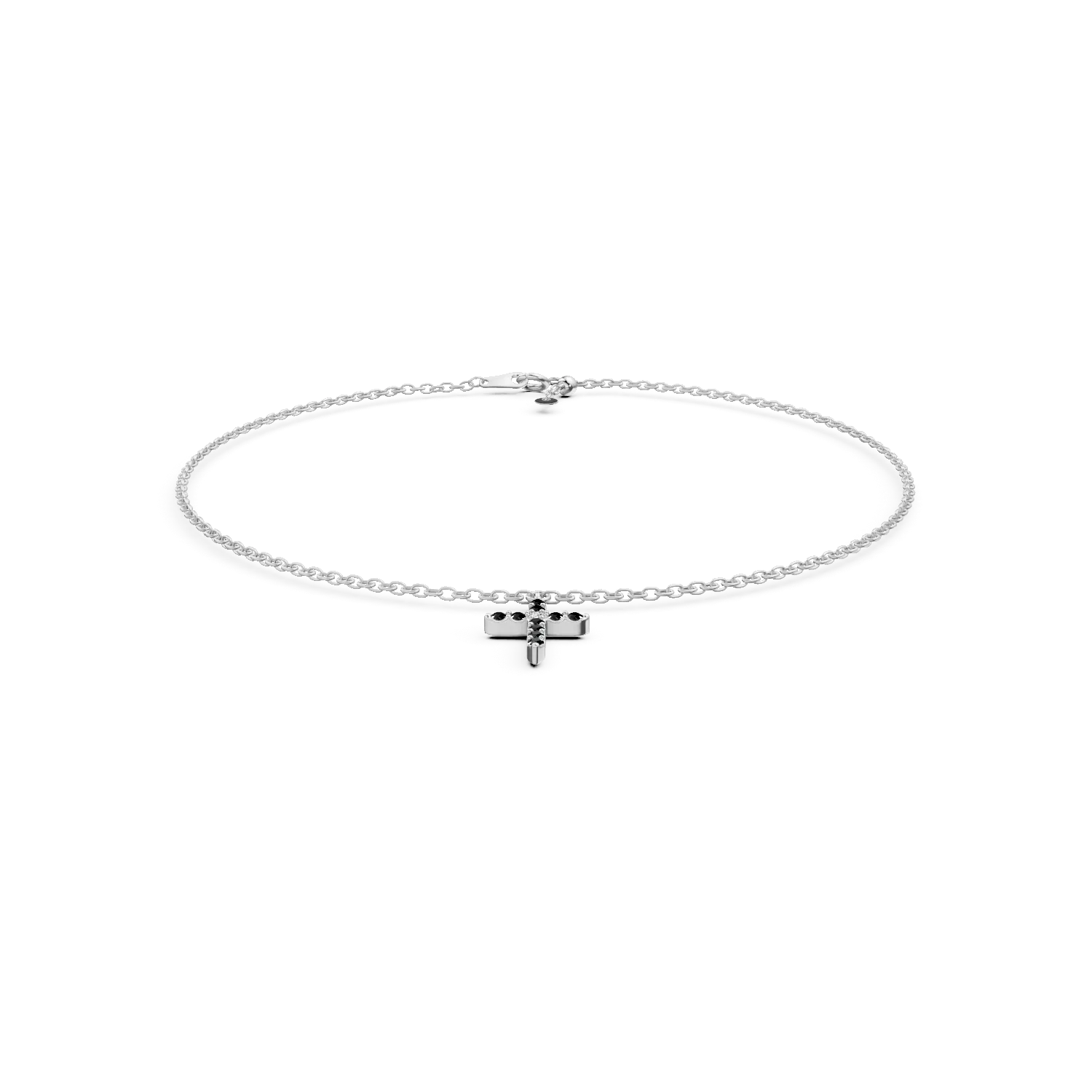 Bratara din aur alb cu pandantiv cruce si diamante incolore si negre de 0.1ct