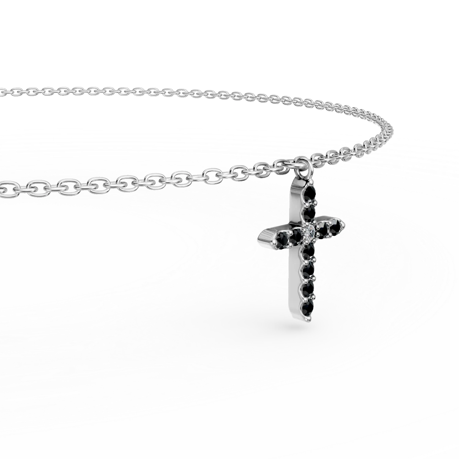 Bratara din aur alb cu pandantiv cruce si diamante incolore si negre de 0.1ct