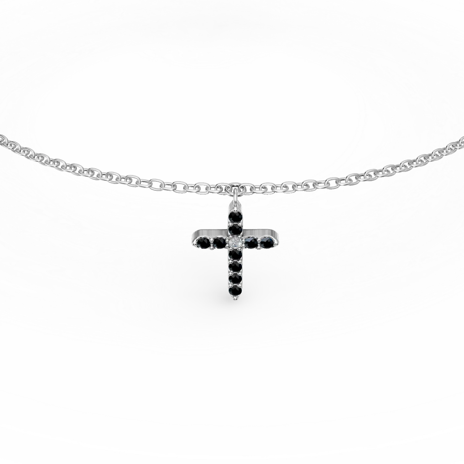 Bratara din aur alb cu pandantiv cruce si diamante incolore si negre de 0.1ct