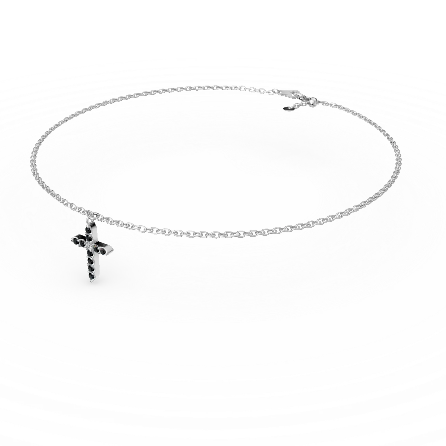 Bratara din aur alb cu pandantiv cruce si diamante incolore si negre de 0.1ct