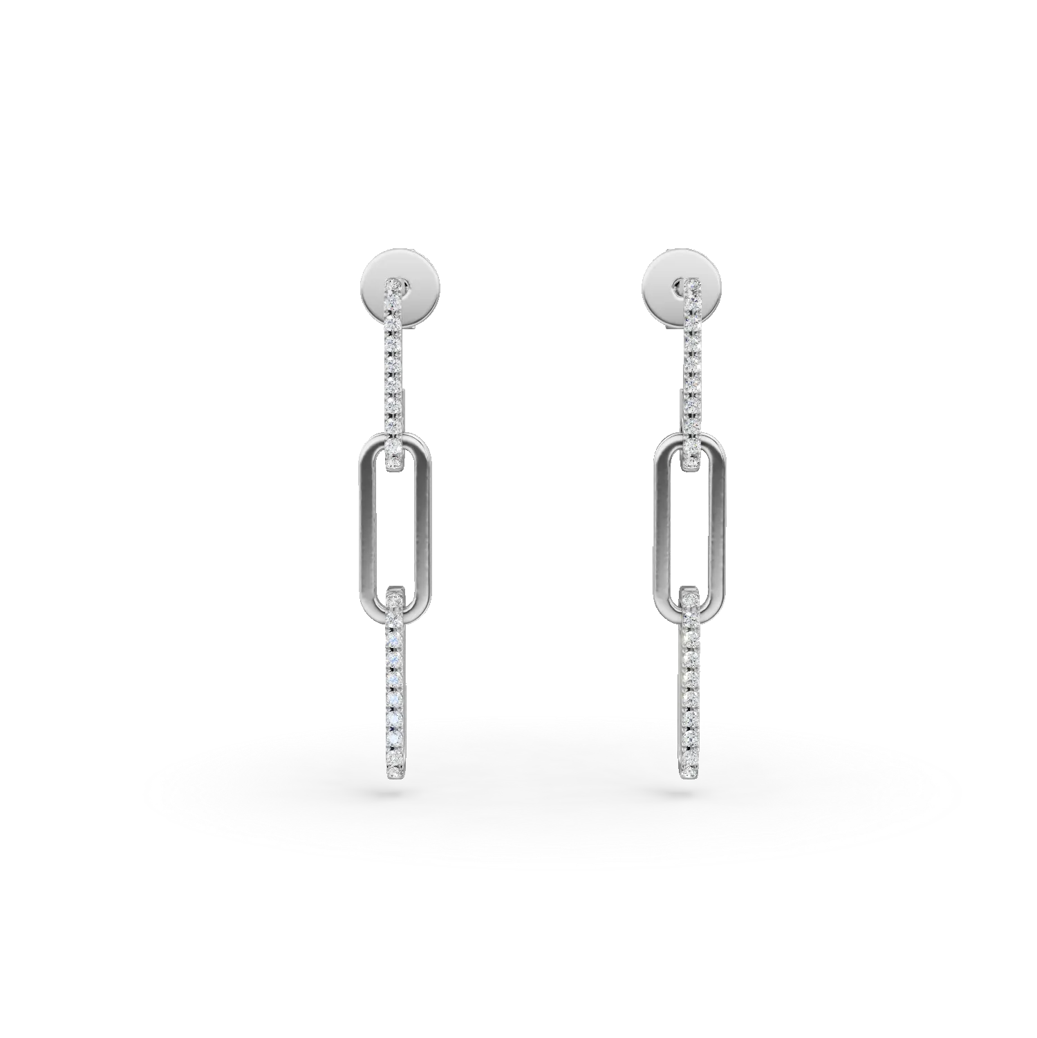 Cercei lungi din aur alb cu diamante de 0.2ct