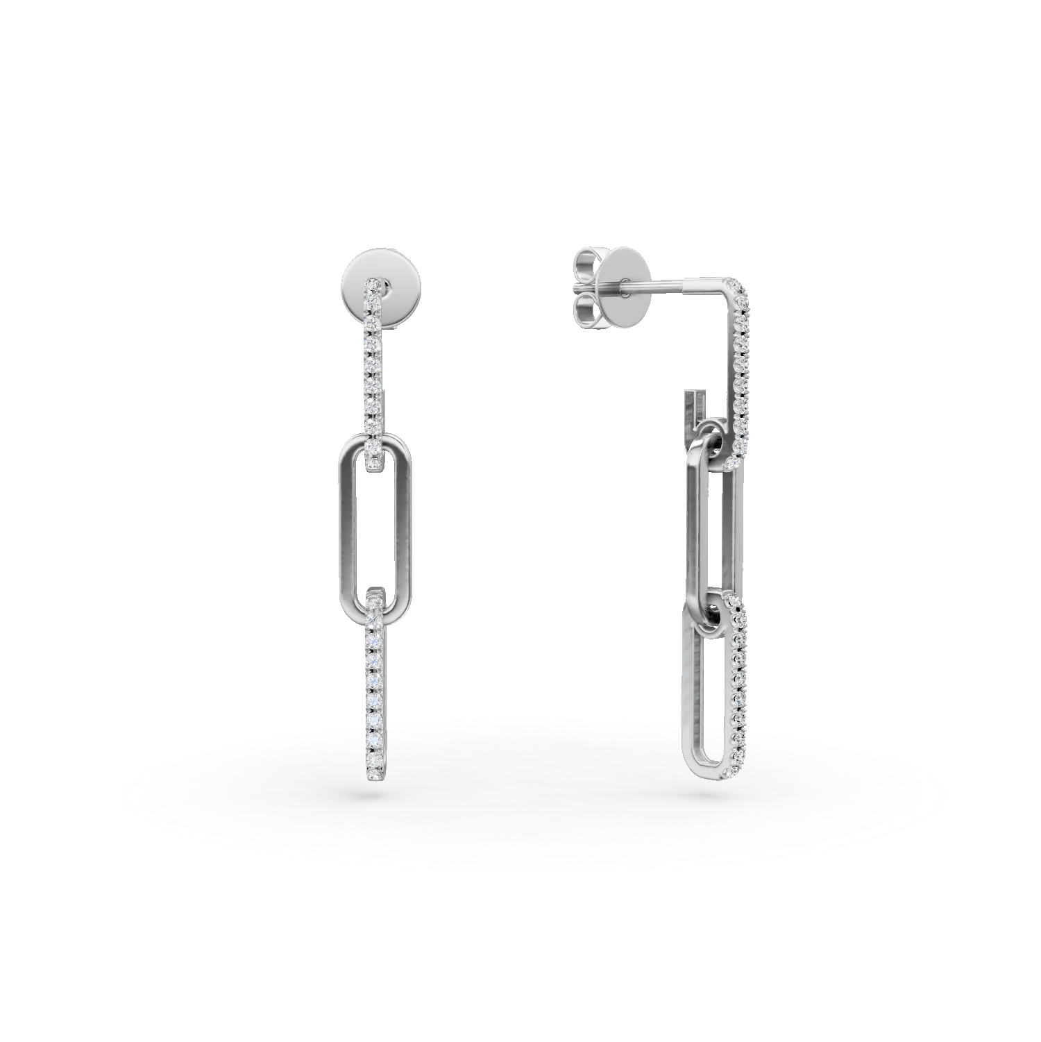 Cercei lungi din aur alb cu diamante de 0.2ct