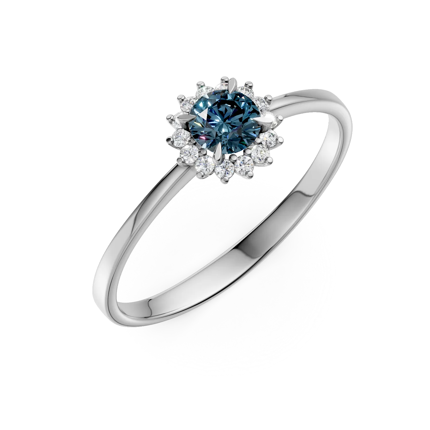 Inel microsetting din aur alb cu safir de 0.2ct si diamante de 0.07ct