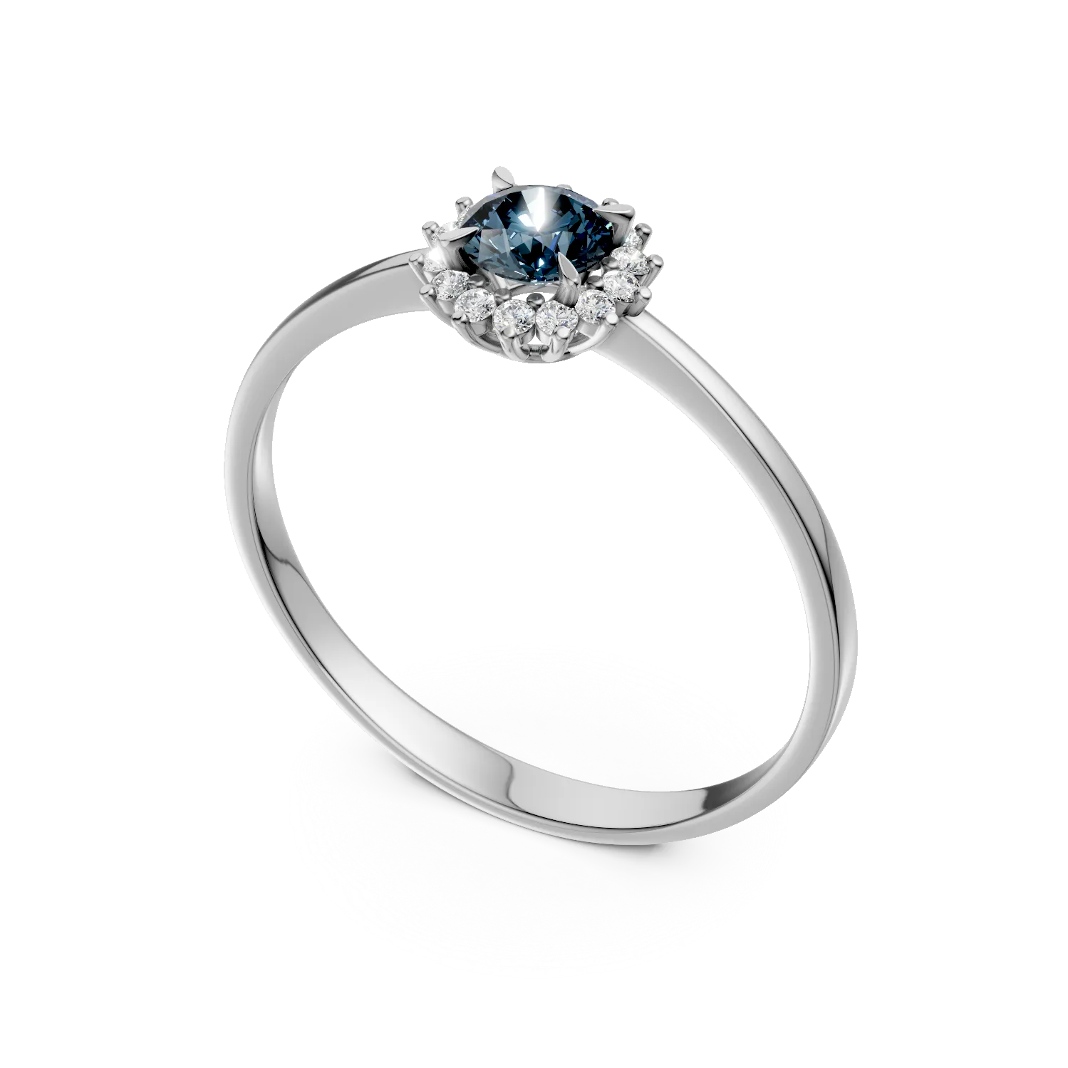 Inel microsetting din aur alb cu safir de 0.2ct si diamante de 0.07ct