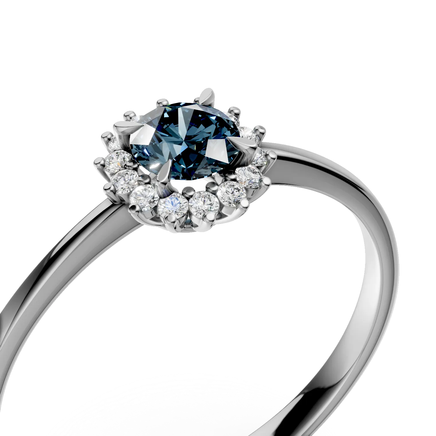 Inel microsetting din aur alb cu safir de 0.2ct si diamante de 0.07ct