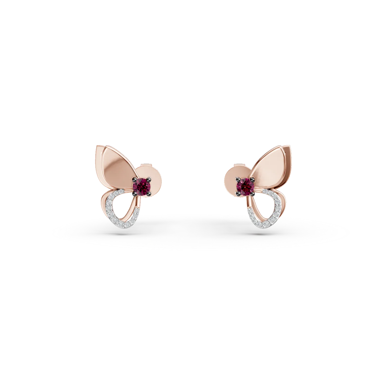 Cercei fluturi din aur roz cu rubine de 0.2ct