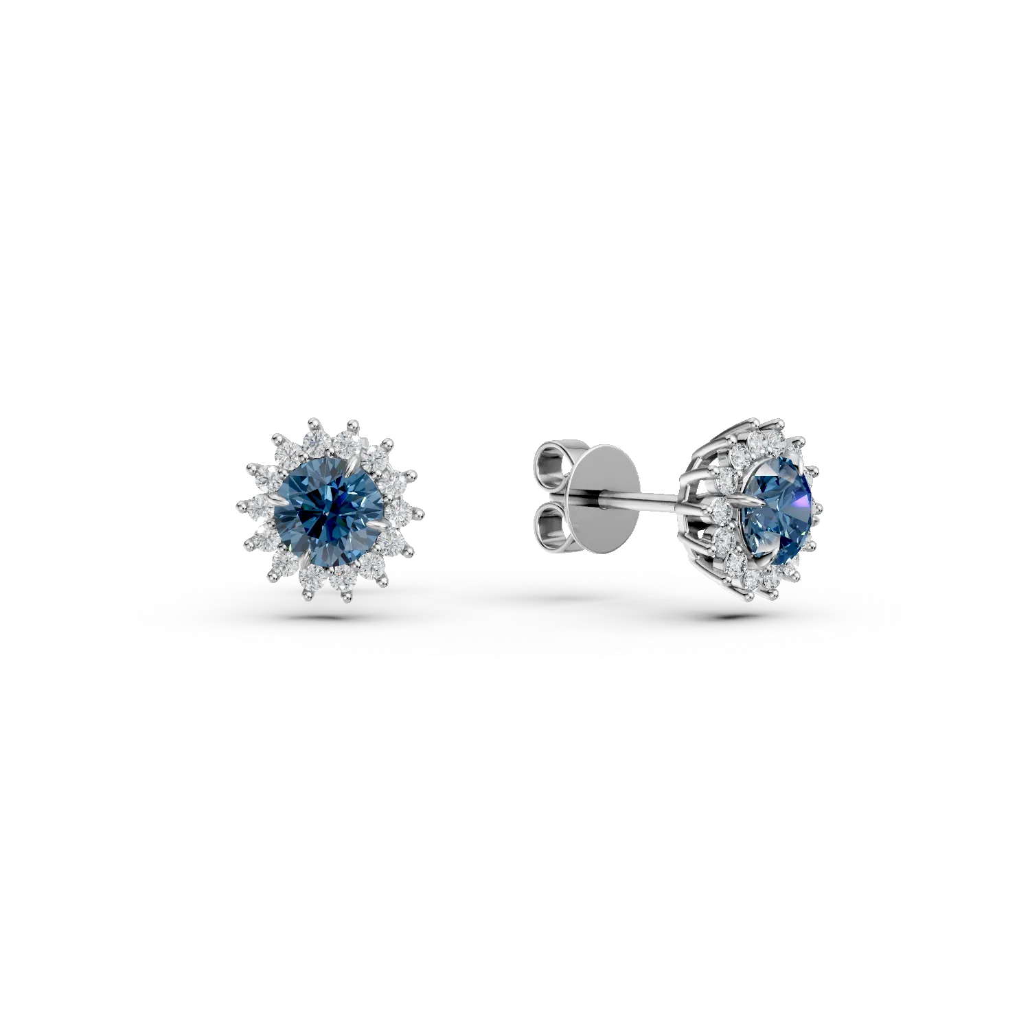 Cercei minimalisti din aur alb cu topaze London blue de 0.5ct si diamante de 0.1ct
