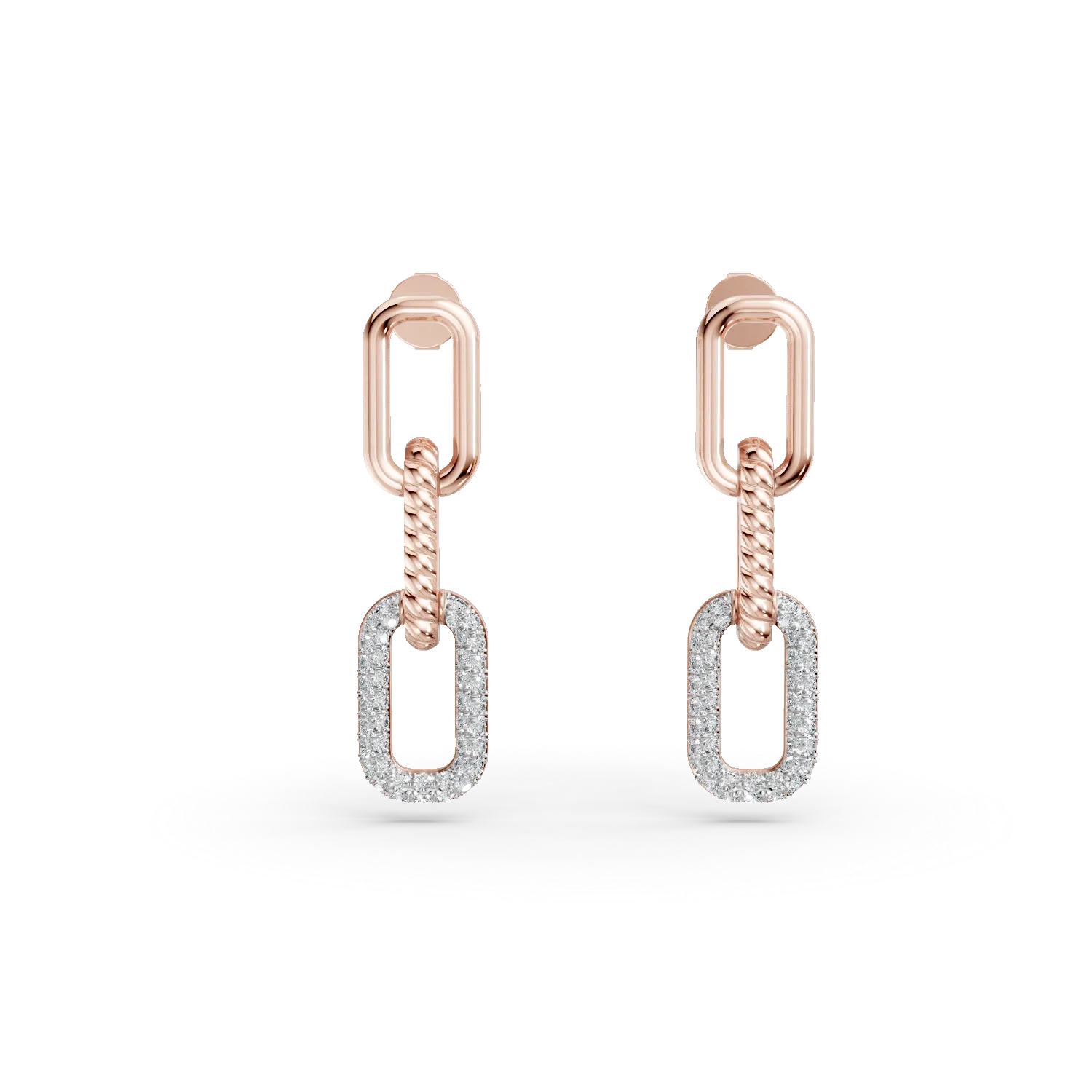 Cercei geometrici din aur roz cu diamante de 0.2ct