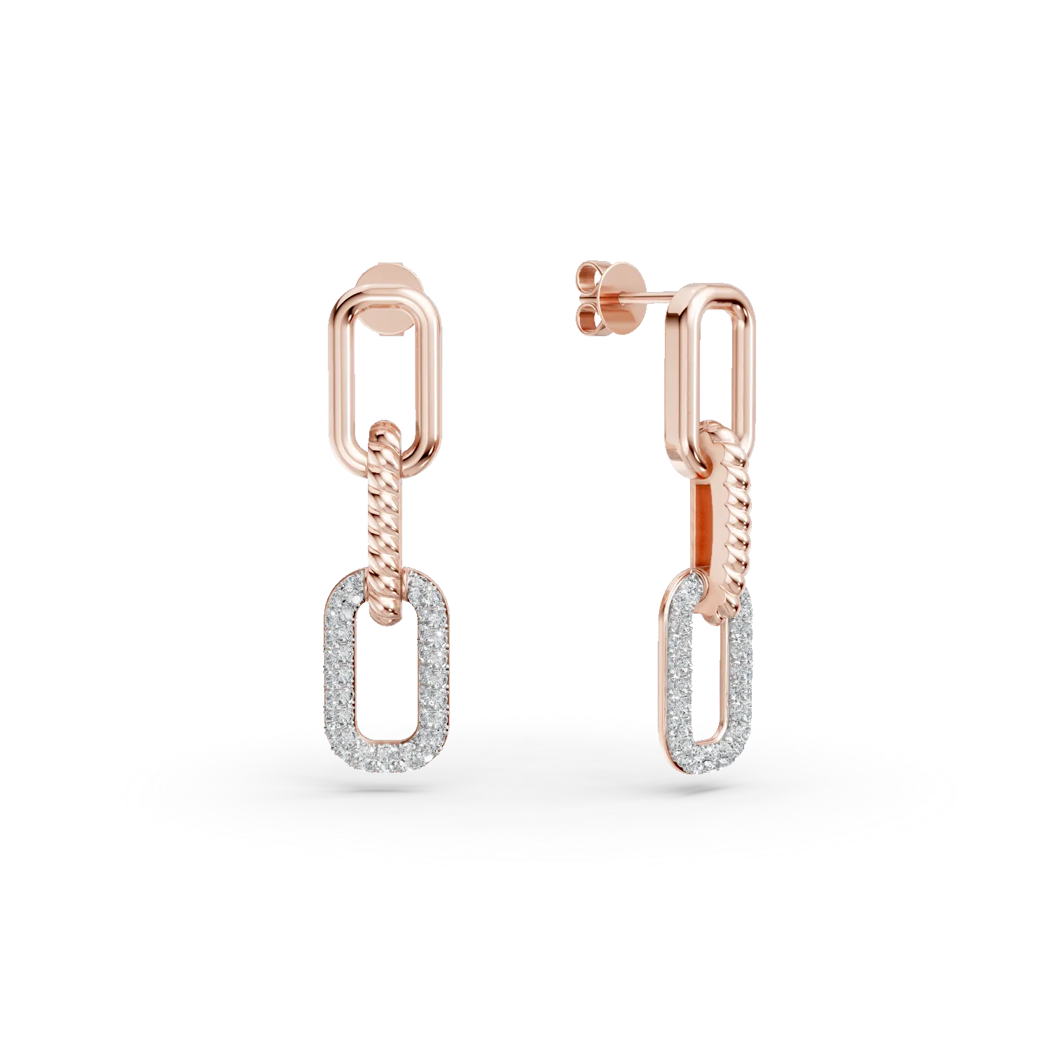 Cercei geometrici din aur roz cu diamante de 0.2ct