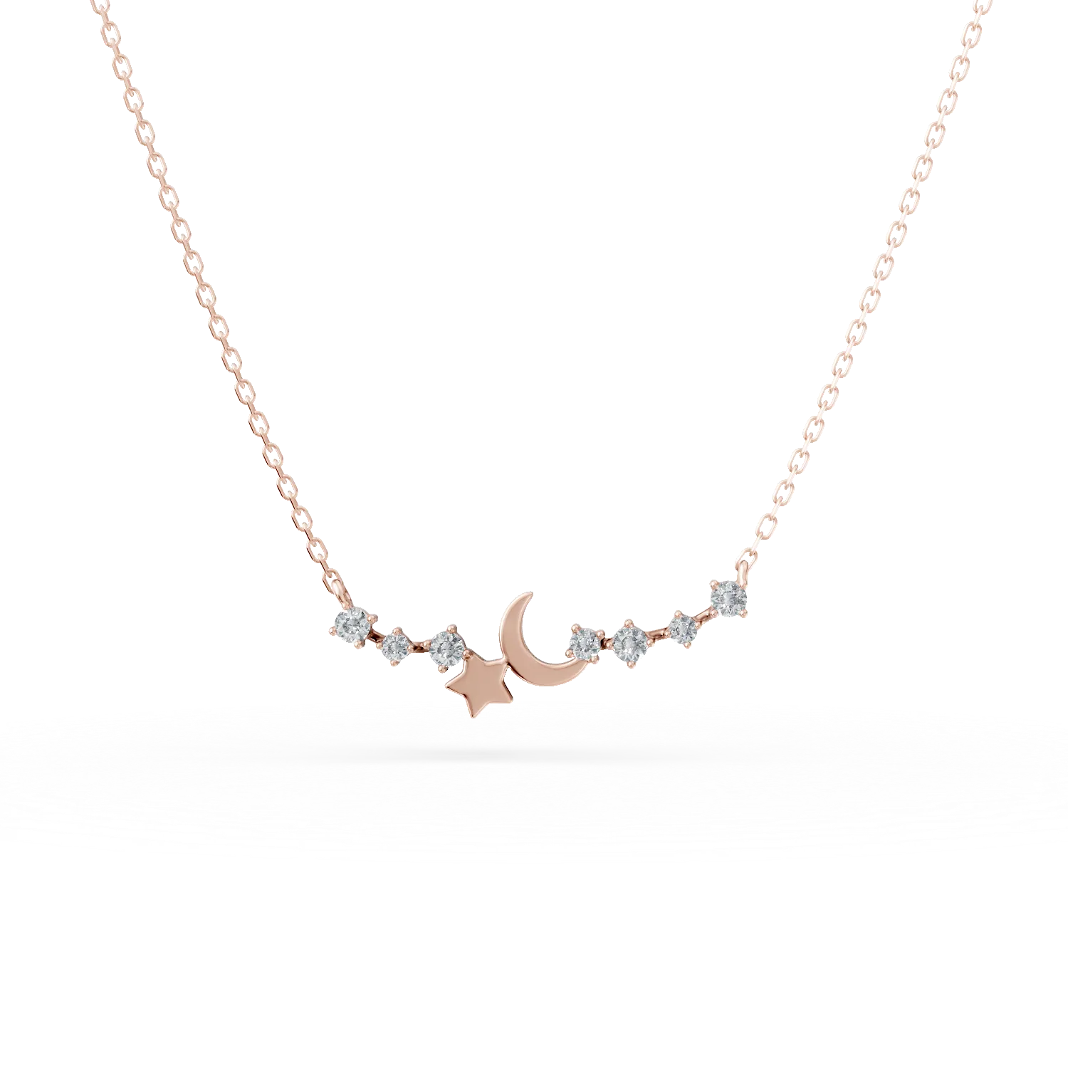 Lant cu pandantive semiluna si stea din aur roz cu diamante de 0.04ct