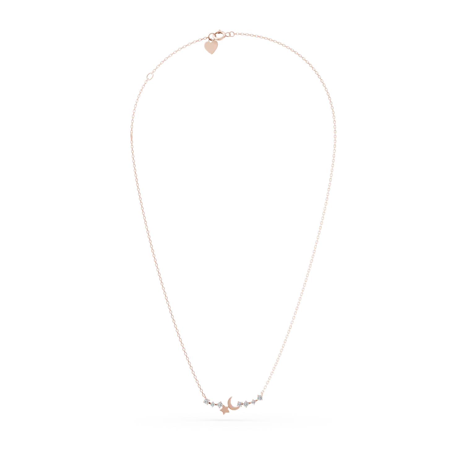 Lant cu pandantive semiluna si stea din aur roz cu diamante de 0.04ct