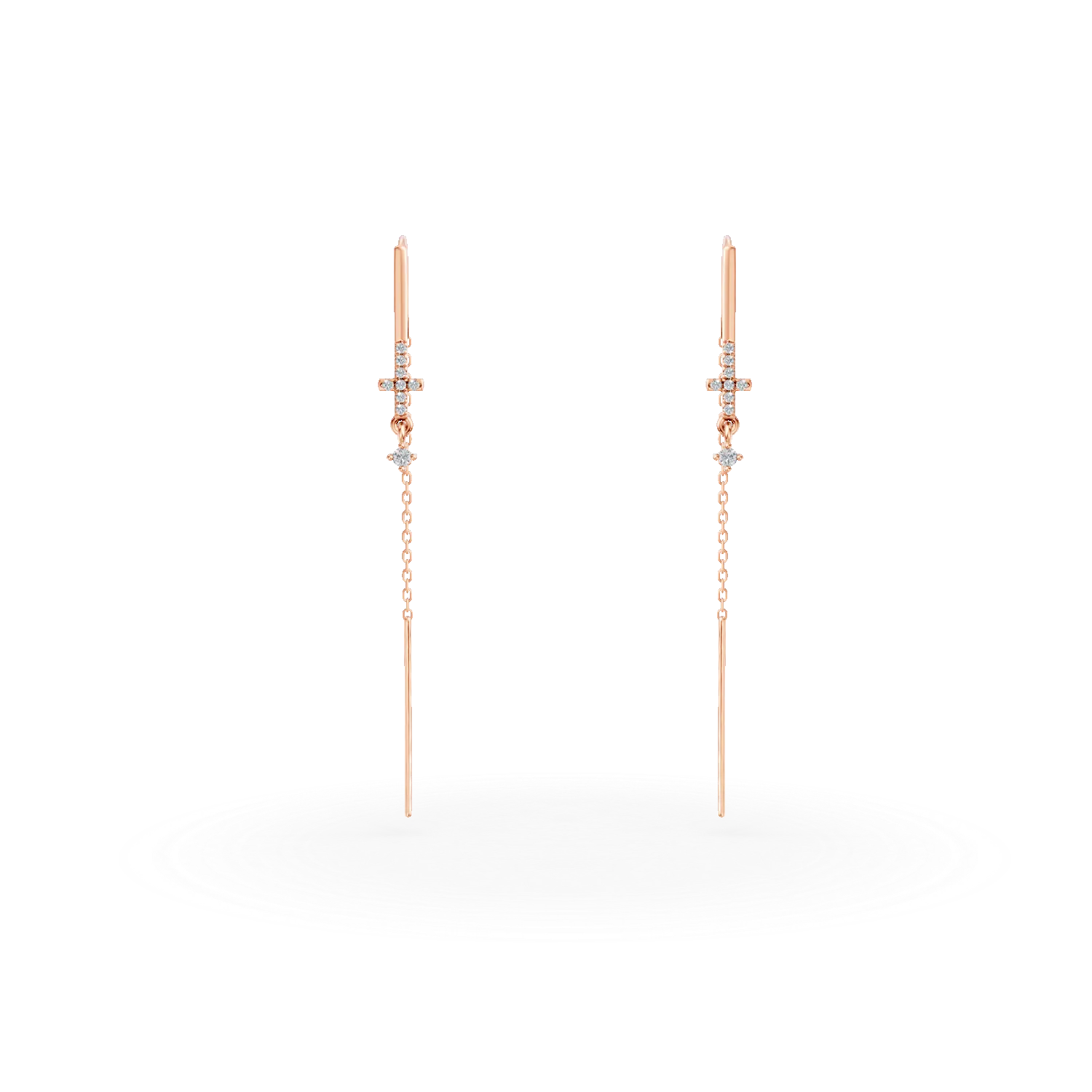 Cercei lungi din aur roz cu diamante de 0.09ct