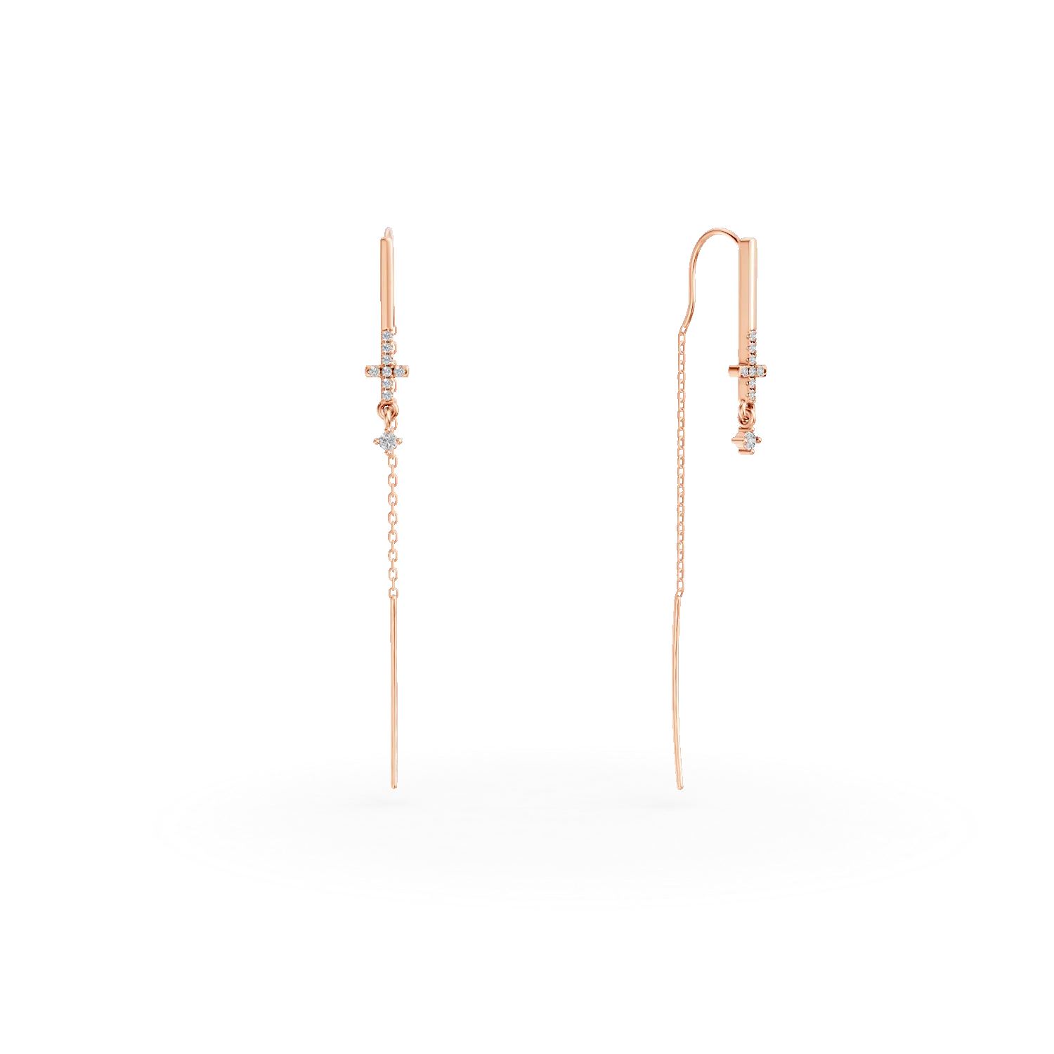 Cercei lungi din aur roz cu diamante de 0.09ct