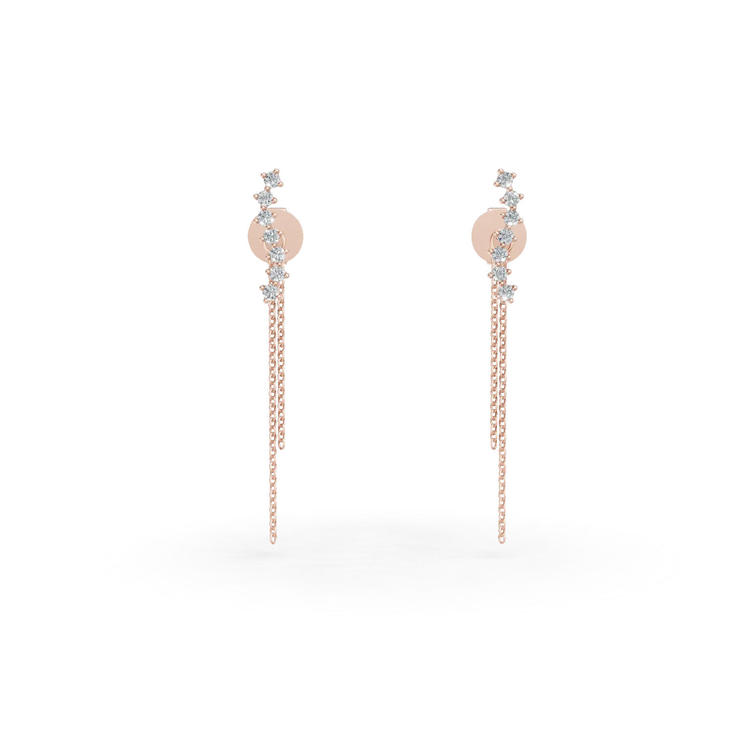 Cercei lungi din aur roz cu diamante de 0.1ct